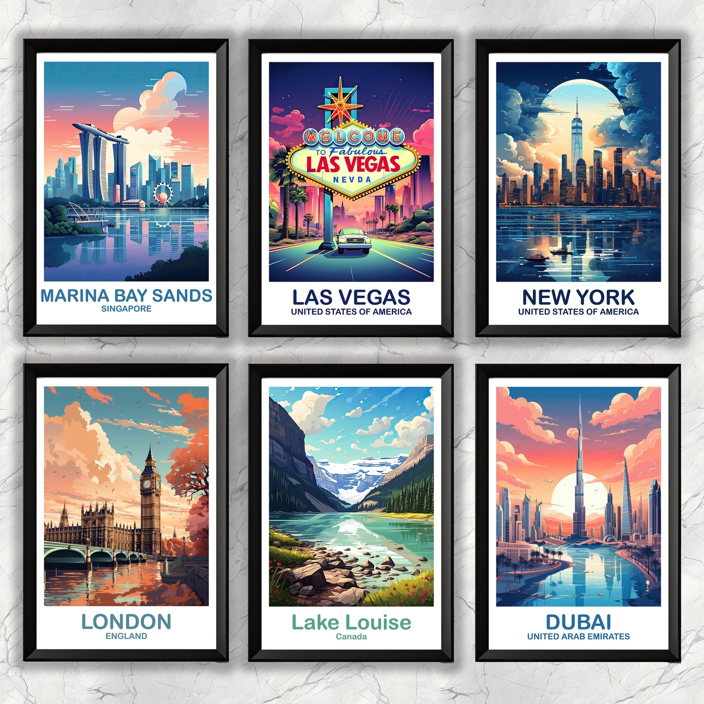 7 Custom Travel Art Prints, Travel Wall Art, Set of Seven City Wall Art, Personalized City Wall Art, Travel Bundle