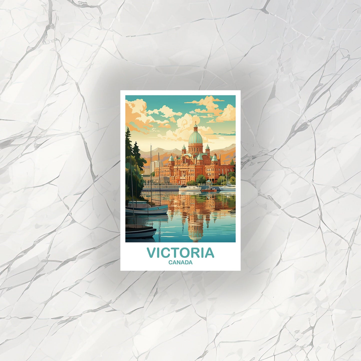Victoria Travel Art Sticker, BC Travel Sticker Art, Victoria Art Sticker, City Skyline, Canada Travel Sticker | T2NA_BCVI1_S