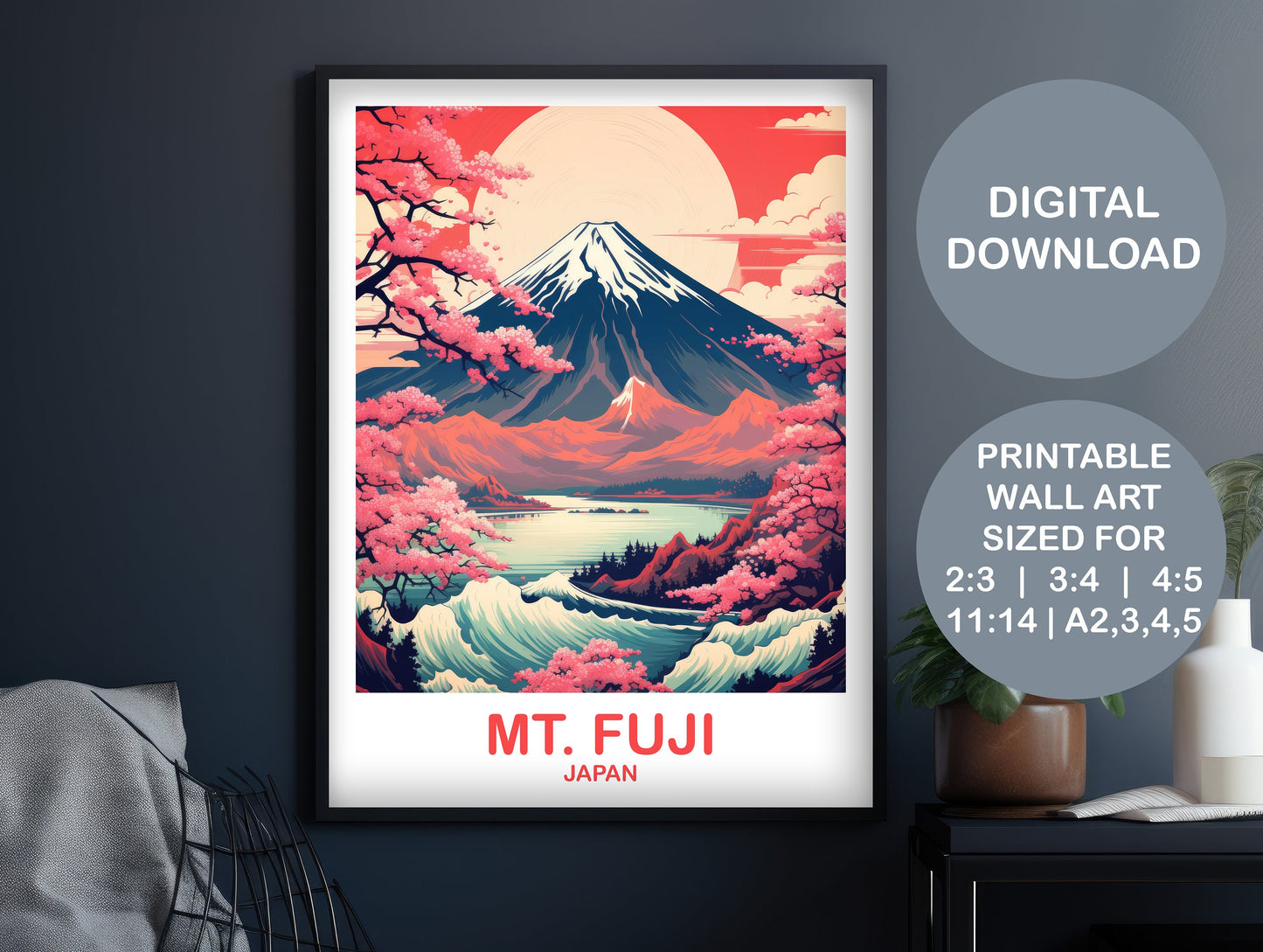 Mt.Fuji Travel Art, Digital Japan Wall Art, Printable Travel Wall Art, Landscape Travel Wall Art, Japan Travel | DT2AS_JAHO2