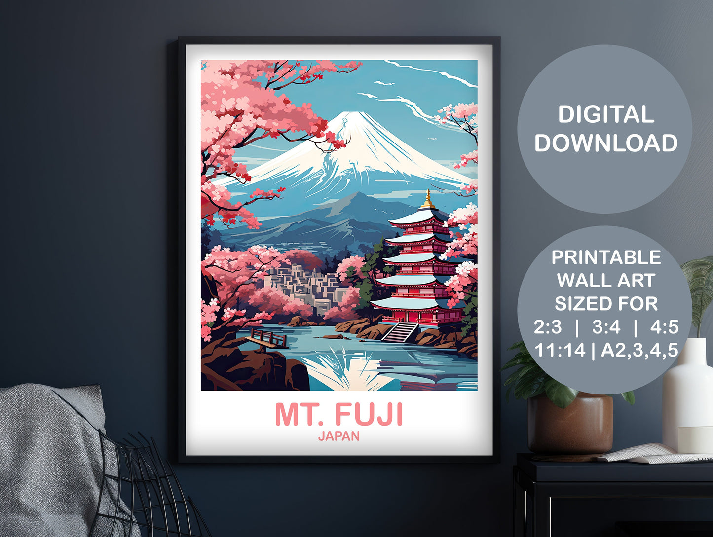 Mt.Fuji Travel Art, Digital Japan Wall Art, Printable Travel Wall Art, Landscape Travel Wall Art, Japan Travel | DT2AS_JAHO3