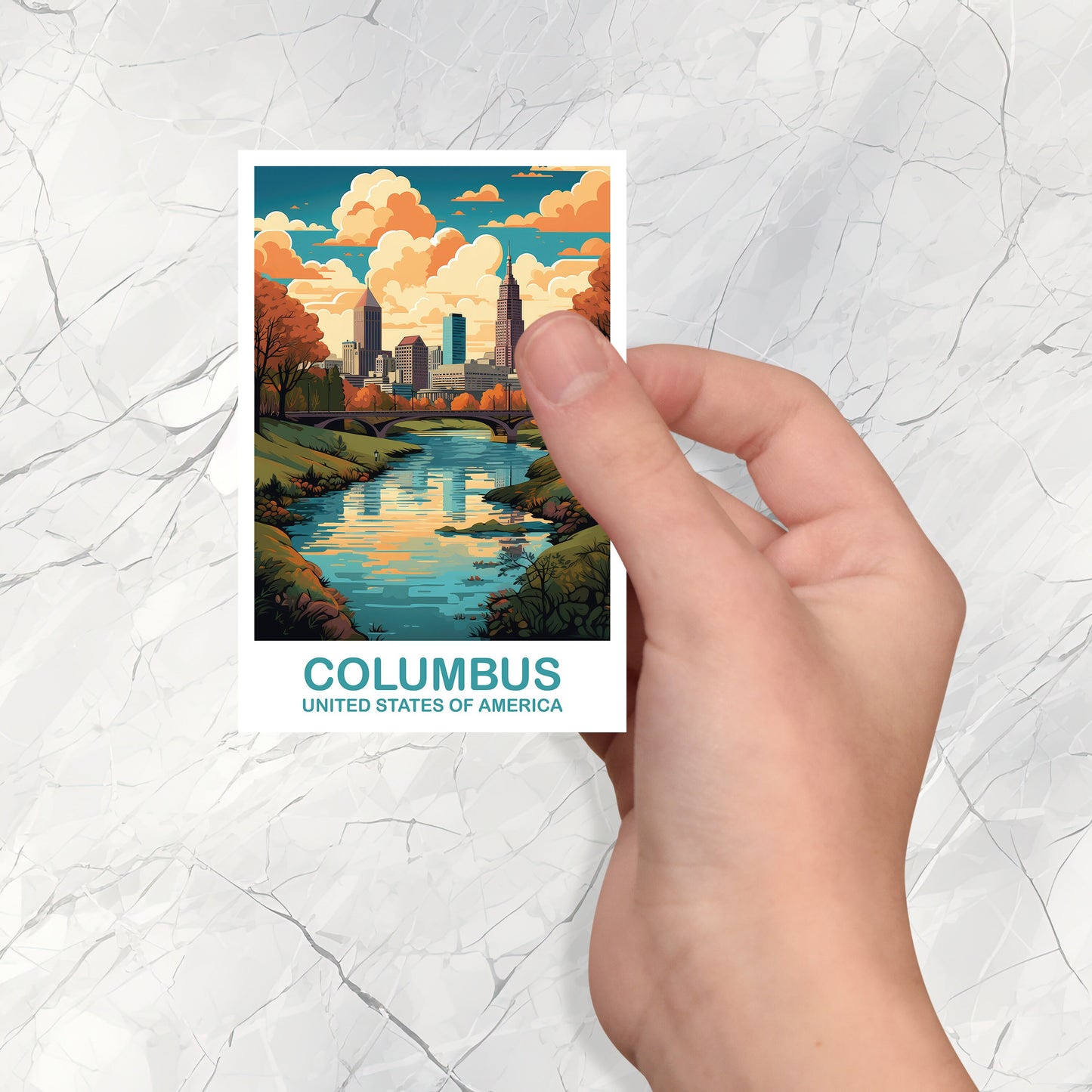 Columbus Ohio Travel Sticker, Columbus Travel Art Sticker, Ohio Art Sticker, City Skyline Art Sticker, USA Art Sticker | T2NA_OHCO1_S