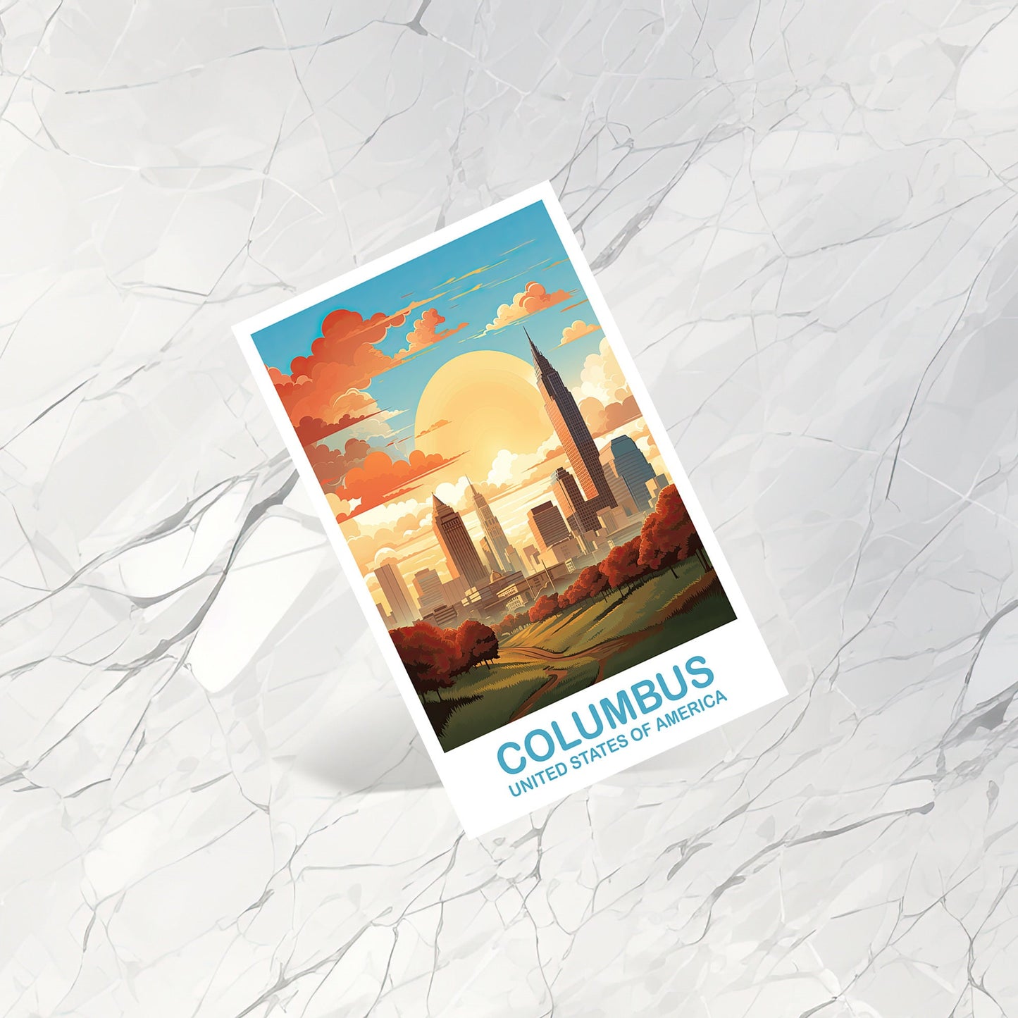 Columbus Ohio Travel Postcard, Columbus Travel Art Postcard, Ohio Art Postcard, City Skyline Postcard, USA Art Postcard | T2NA_OHCO2_P