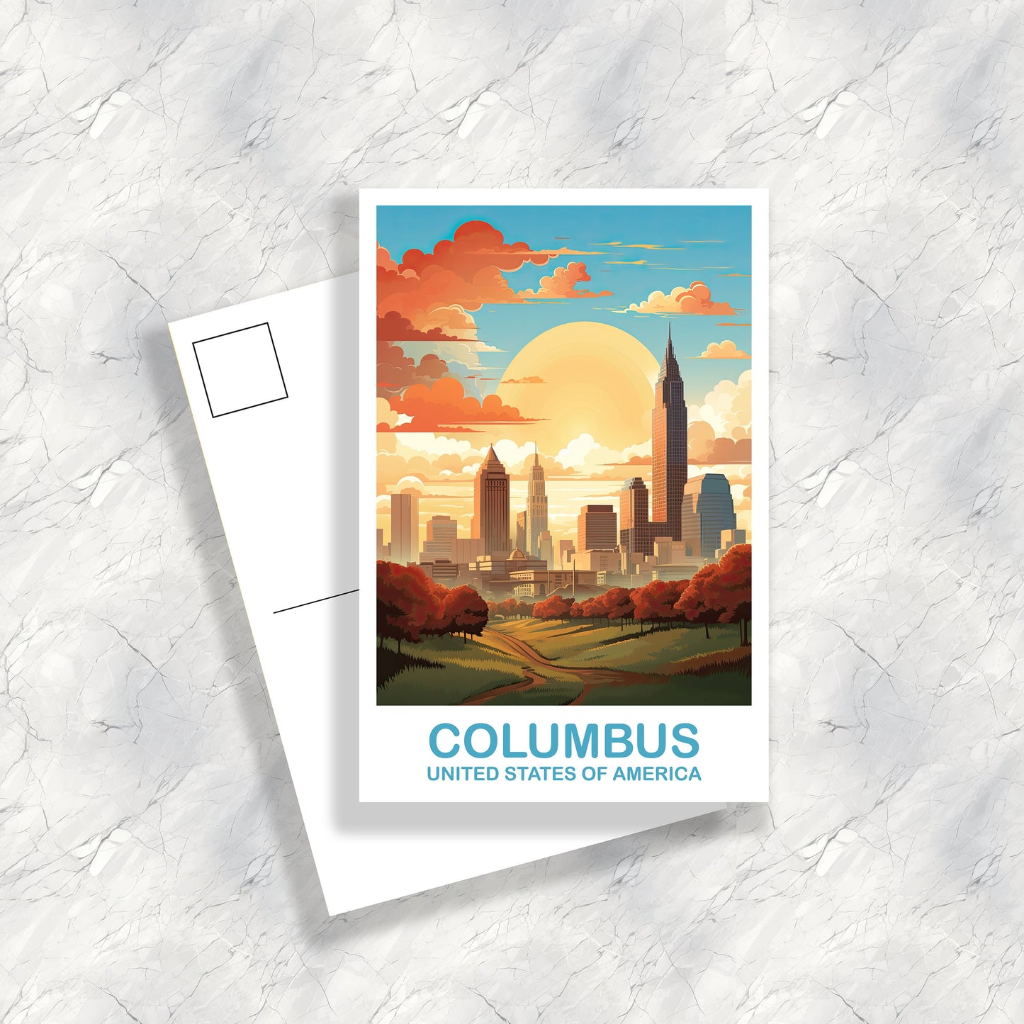 Columbus Ohio Travel Postcard, Columbus Travel Art Postcard, Ohio Art Postcard, City Skyline Postcard, USA Art Postcard | T2NA_OHCO2_P