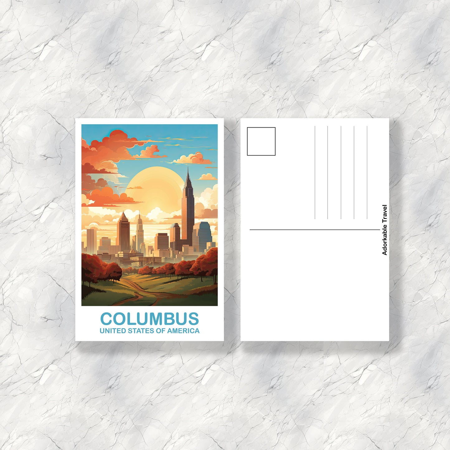 Columbus Ohio Travel Postcard, Columbus Travel Art Postcard, Ohio Art Postcard, City Skyline Postcard, USA Art Postcard | T2NA_OHCO2_P