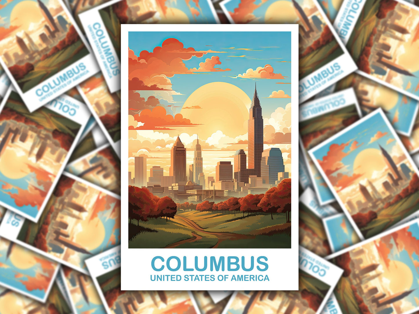 Columbus Ohio Travel Sticker, Columbus Travel Art Sticker, Ohio Art Sticker, City Skyline Art Sticker, USA Art Sticker | T2NA_OHCO2_S