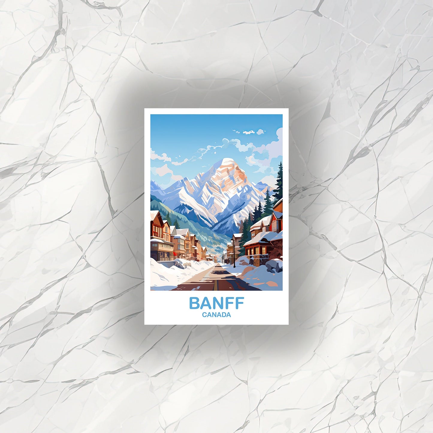 Banff Travel Sticker Decal, Banff National Park Travel Sticker, City Skyline Art Sticker, Rocky Mountain Sticker | T2NA_ABBA1_S