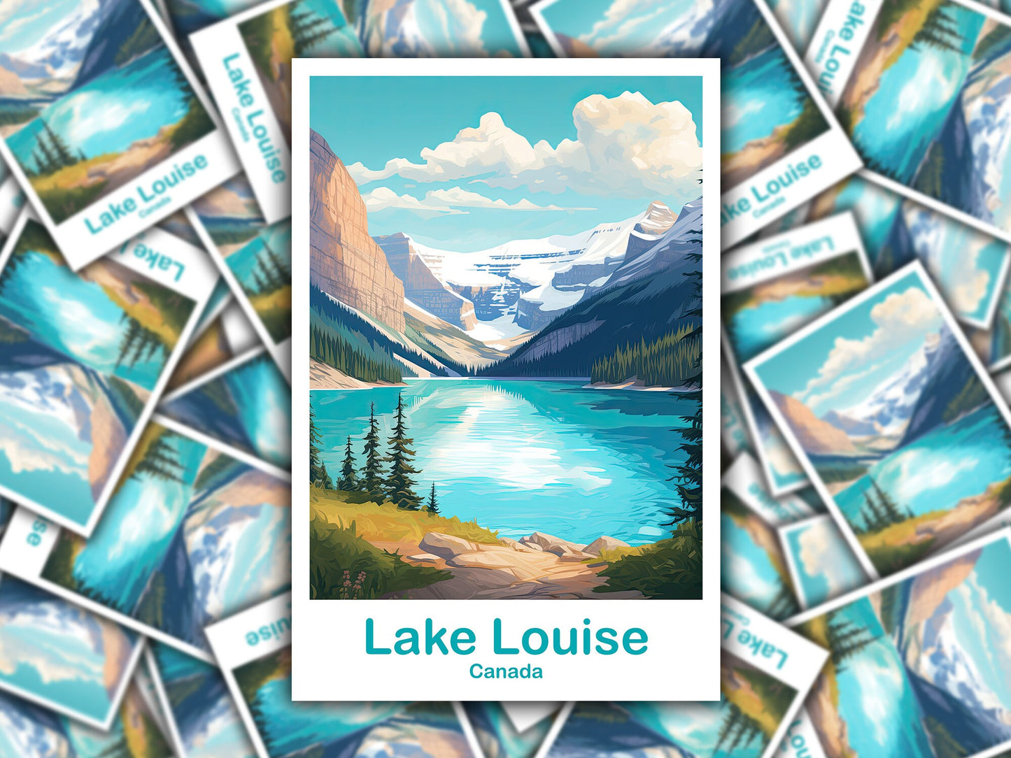 Lake Louise Travel Sticker Decal, Banff National Park Travel Sticker, City Skyline Art Sticker, Rocky Mountain Sticker | T2NA_ABLL3_S
