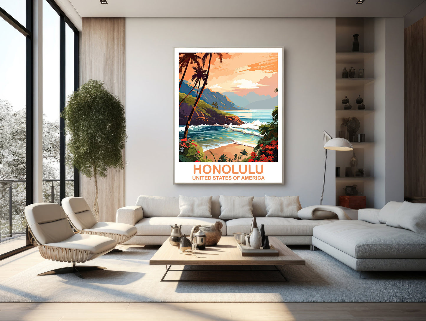 Honolulu Travel Wall Art, Hawaii Travel Wall Art, Honolulu Wall Art Poster, City Skyline Wall Art, USA Travel Wall Art | T2NA_HAHO1