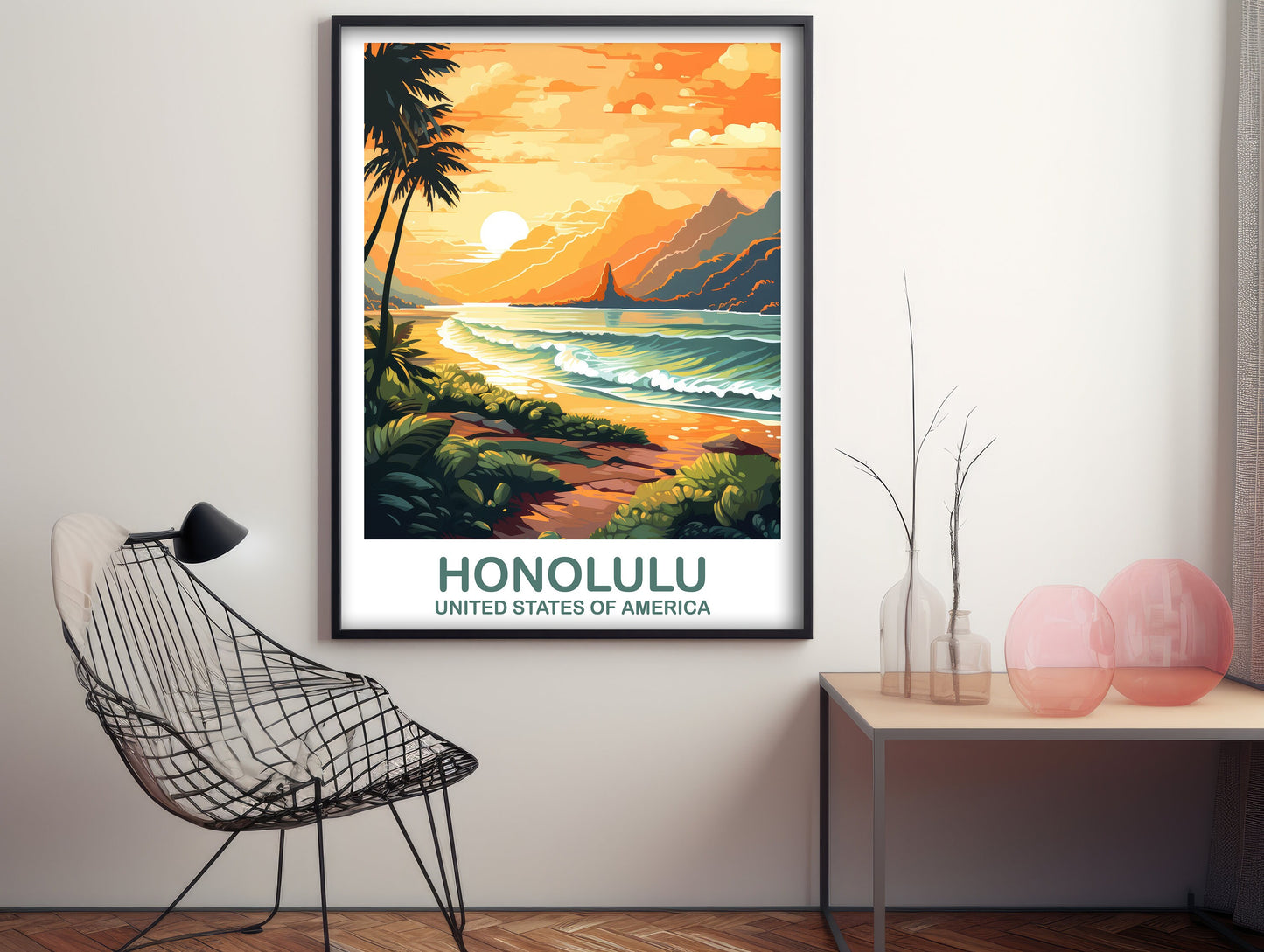 Honolulu Travel Wall Art, Hawaii Travel Wall Art, Honolulu Wall Art Poster, City Skyline Wall Art, USA Travel Wall Art | T2NA_HAHO2
