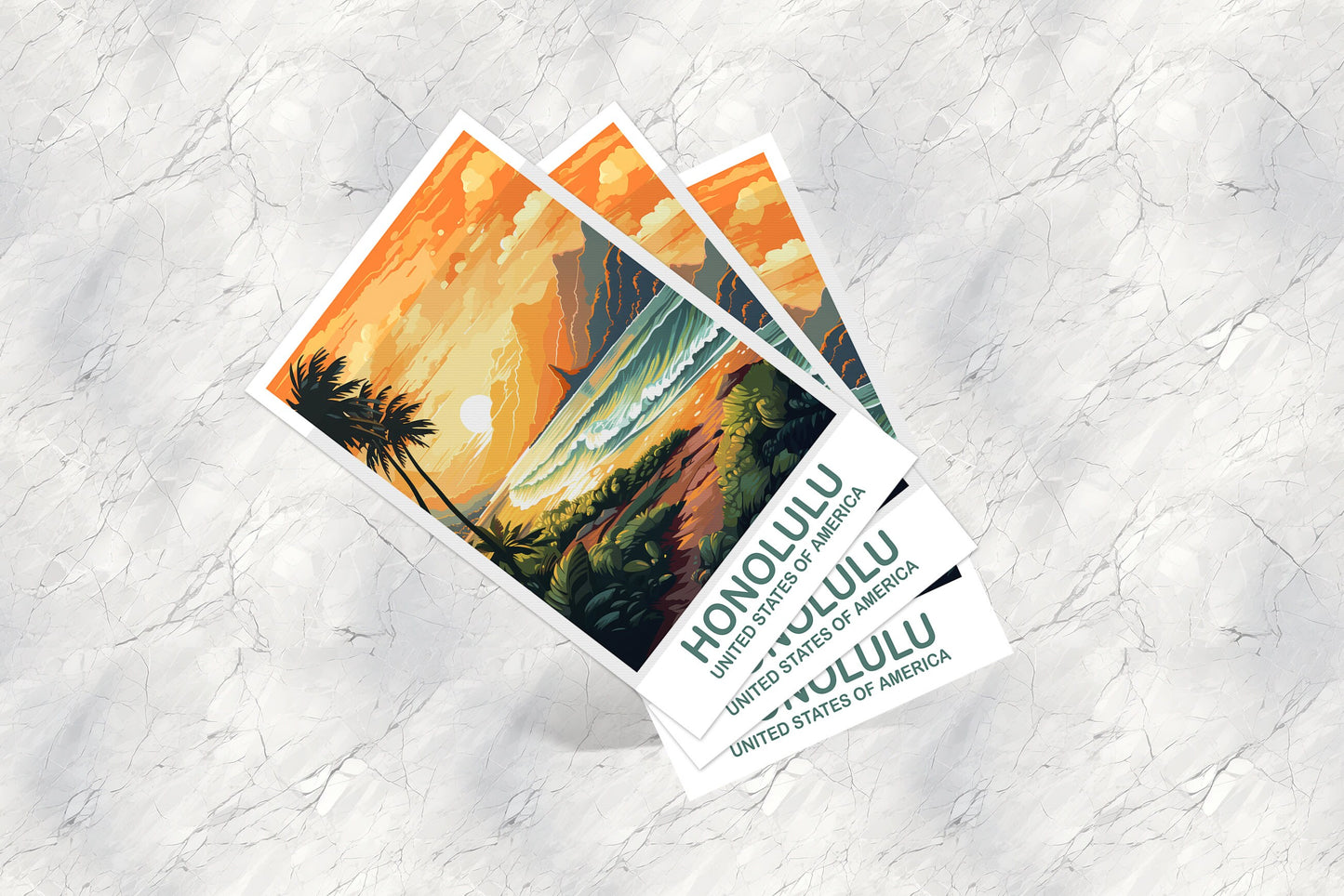 Honolulu Travel Postcard Art, Hawaii Travel Postcard Art, Honolulu Wall Art Postcard, City Skyline Art, USA Travel Postcard | T2NA_HAHO2_P