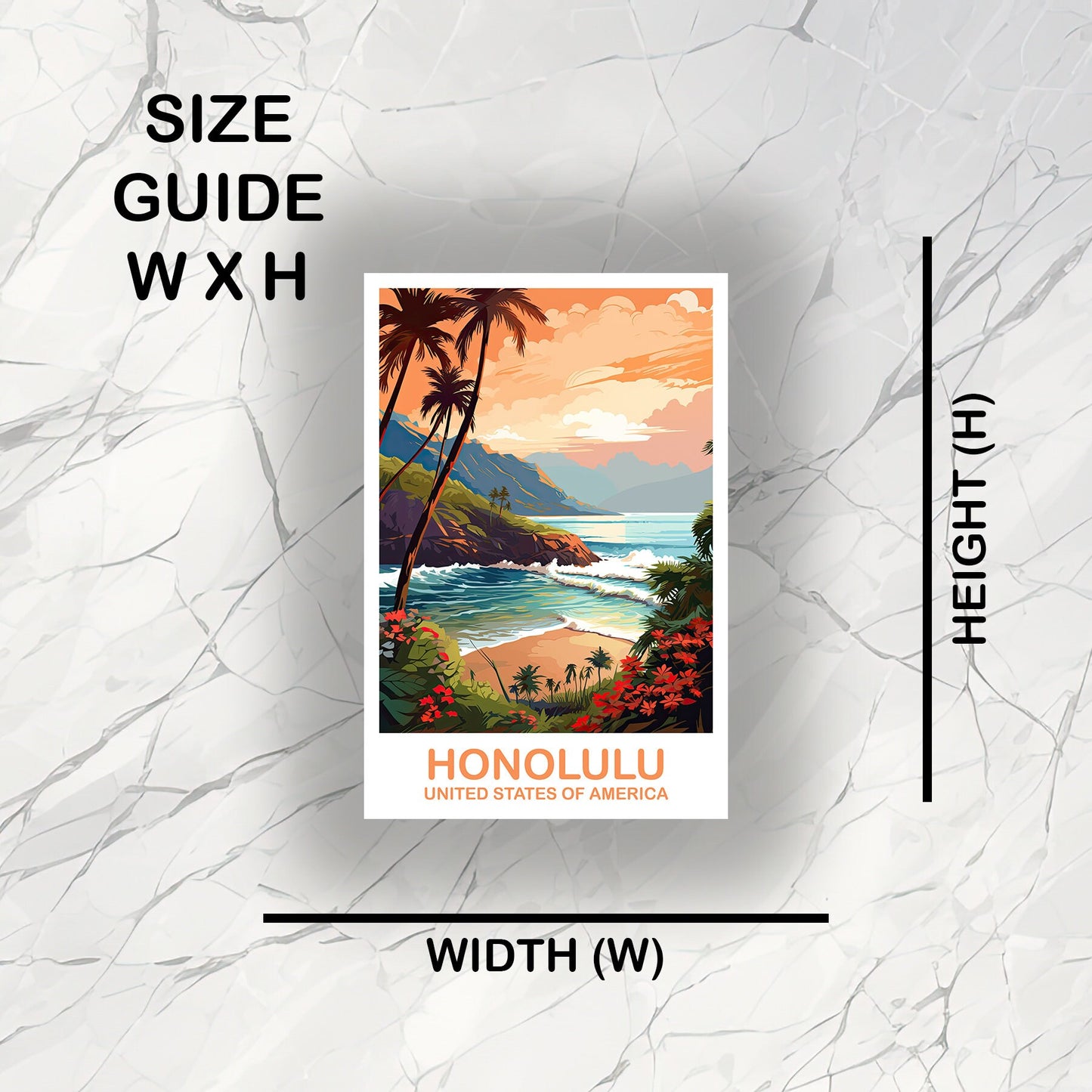 Honolulu Travel Sticker Art, Hawaii Travel Sticker Art, Honolulu Art Sticker, City Skyline Art, USA Travel Sticker | T2NA_HAHO1_S
