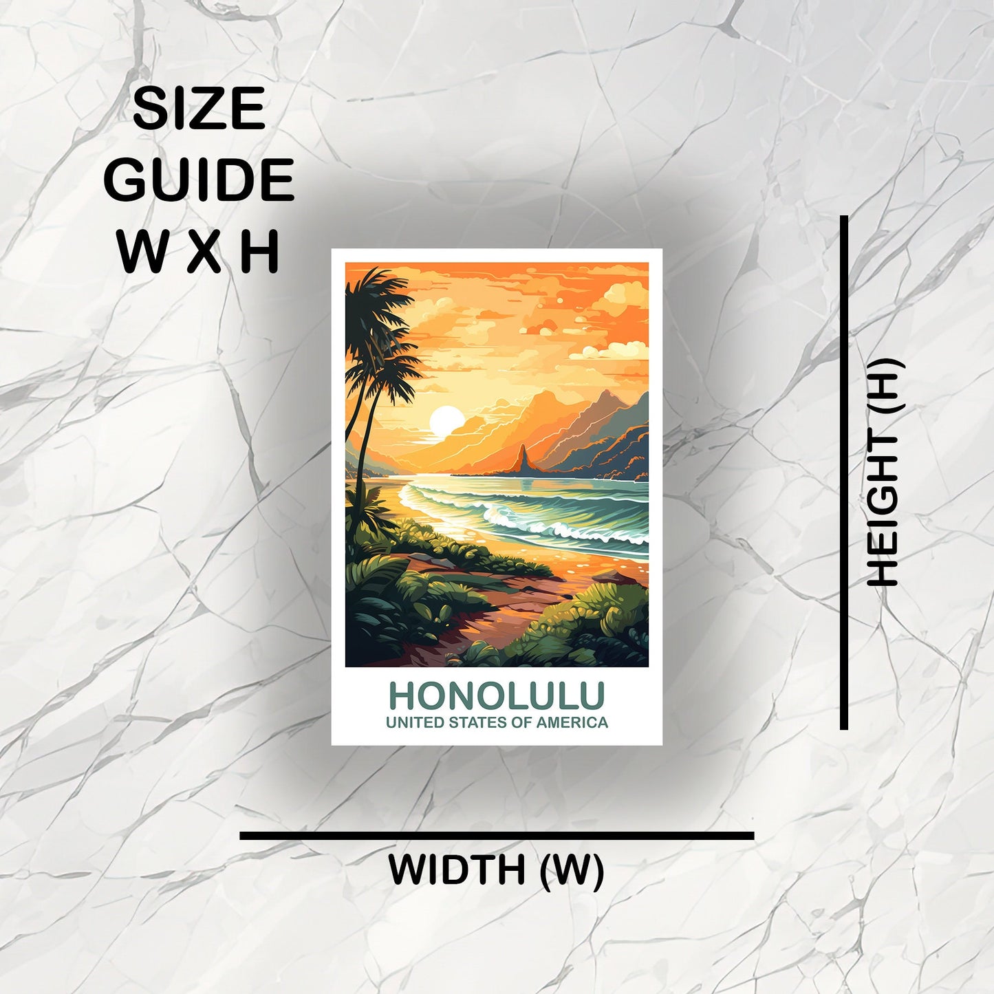 Honolulu Travel Sticker Art, Hawaii Travel Sticker Art, Honolulu Art Sticker, City Skyline Art, USA Travel Sticker | T2NA_HAHO2_S