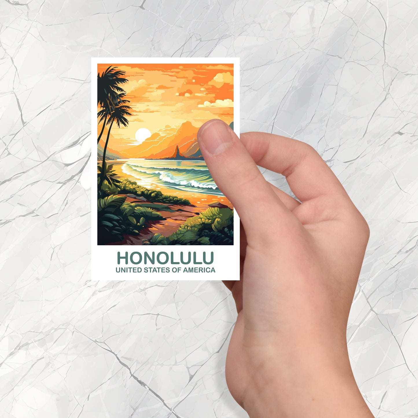 Honolulu Travel Sticker Art, Hawaii Travel Sticker Art, Honolulu Art Sticker, City Skyline Art, USA Travel Sticker | T2NA_HAHO2_S