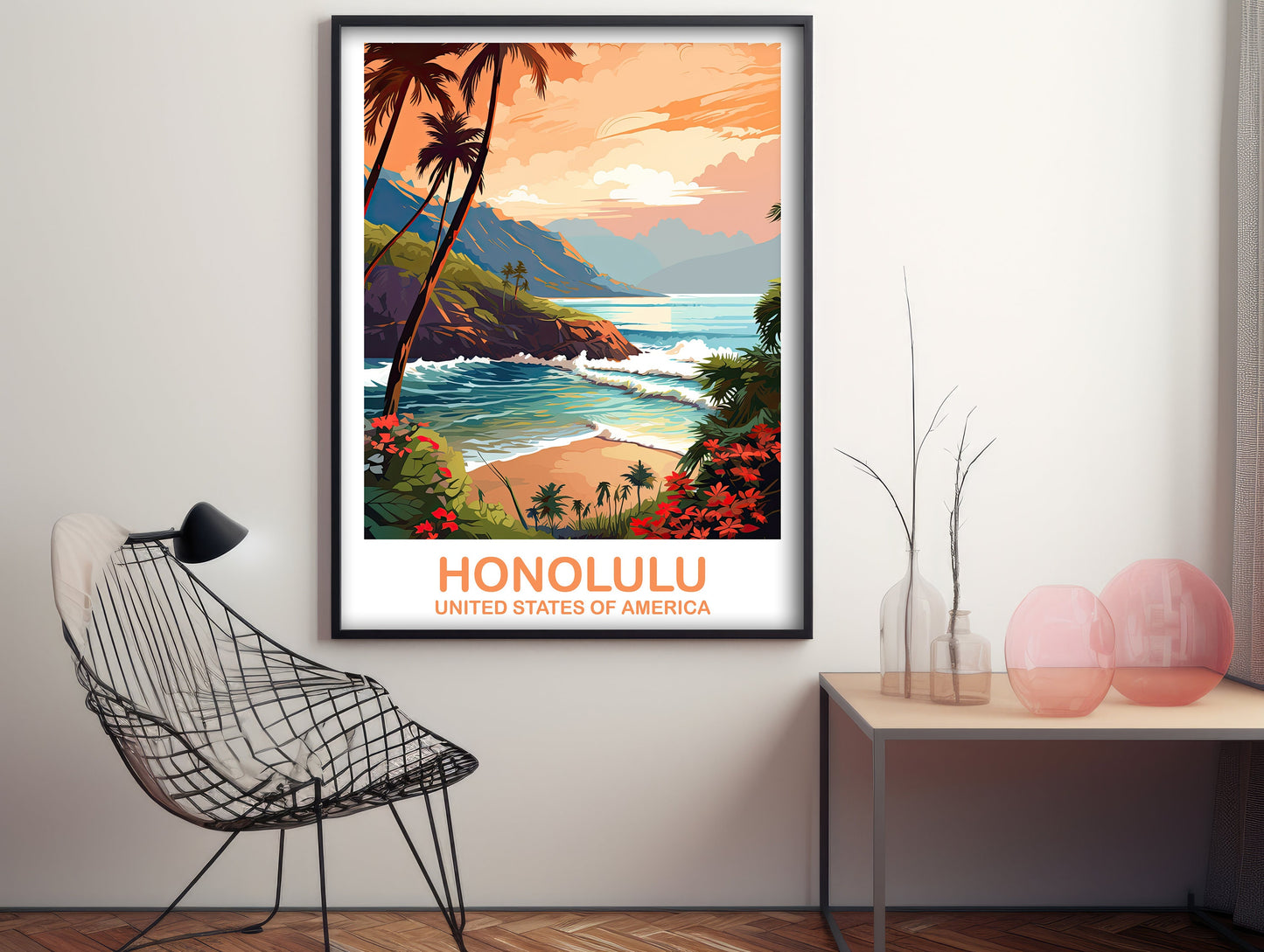 Digital Honolulu Travel Art, Hawaii Travel Wall Art, Printable Honolulu Wall Art, City Skyline Wall Art, USA Travel Wall Art | DT2NA_HAHO1