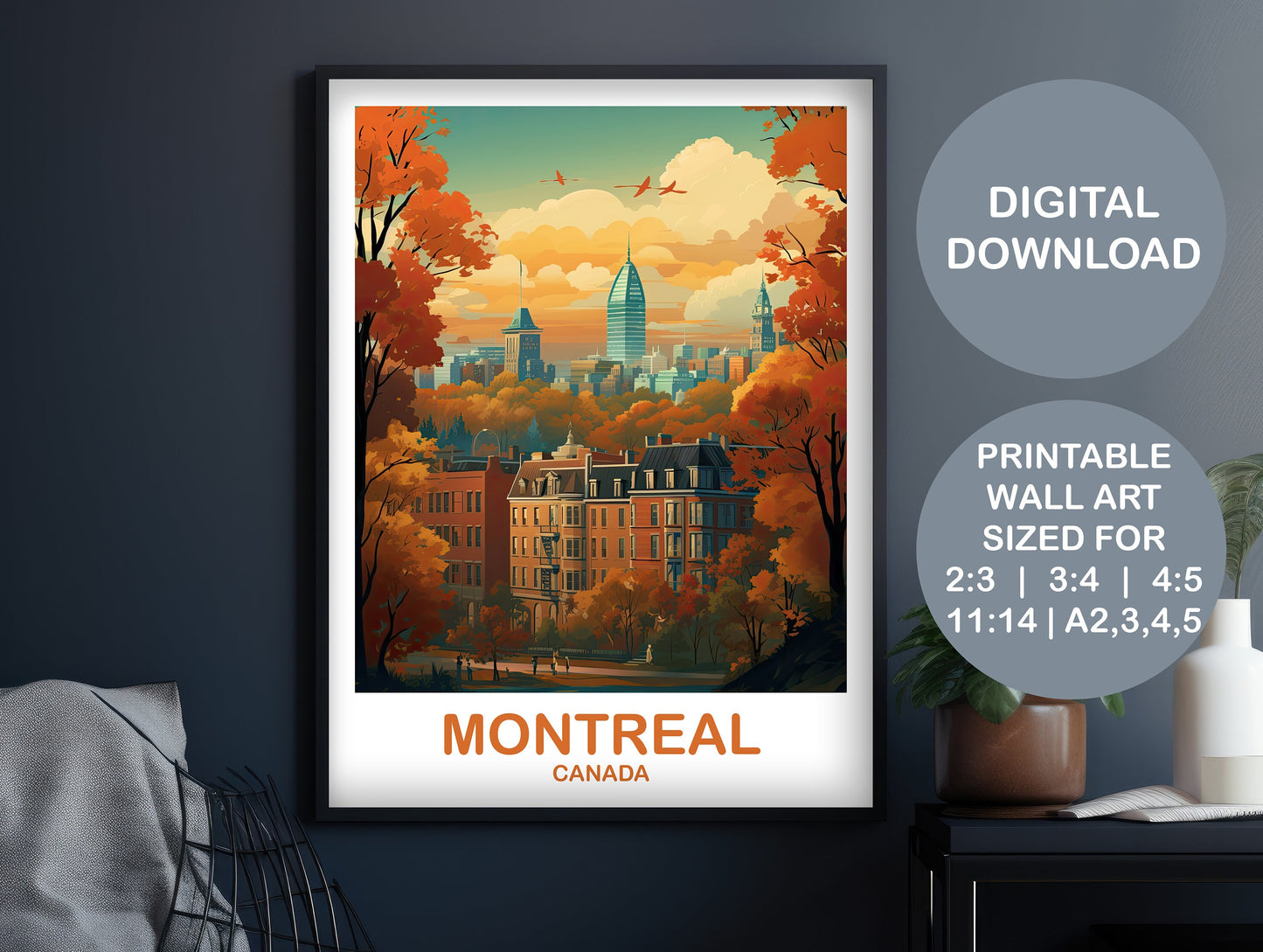 Montreal Travel Wall Art, Digital Quebec Travel Wall Art, Montreal Wall Art, City Skyline Wall Art, Canada Travel Wall Art | DT2NA_QUMO1