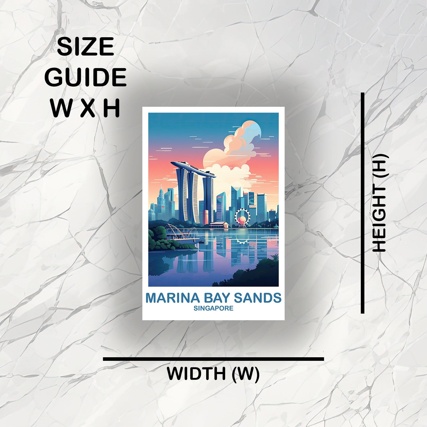 Singapore Travel Sticker, Singapore Skyline, Marina Bay Sands Sticker Art, City Skyline Art Sticker, Aricheture Sticker | T2AS_SIMBS1_S