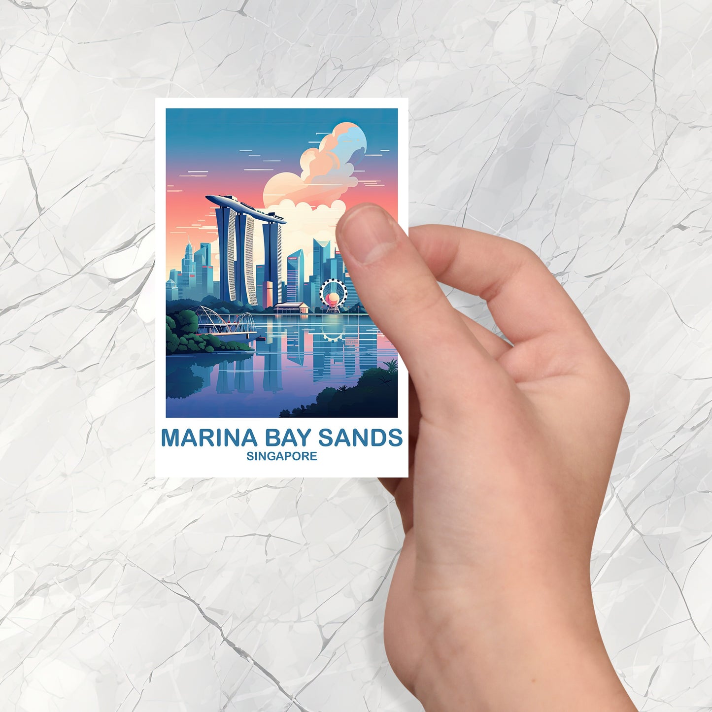 Singapore Travel Sticker, Singapore Skyline, Marina Bay Sands Sticker Art, City Skyline Art Sticker, Aricheture Sticker | T2AS_SIMBS1_S