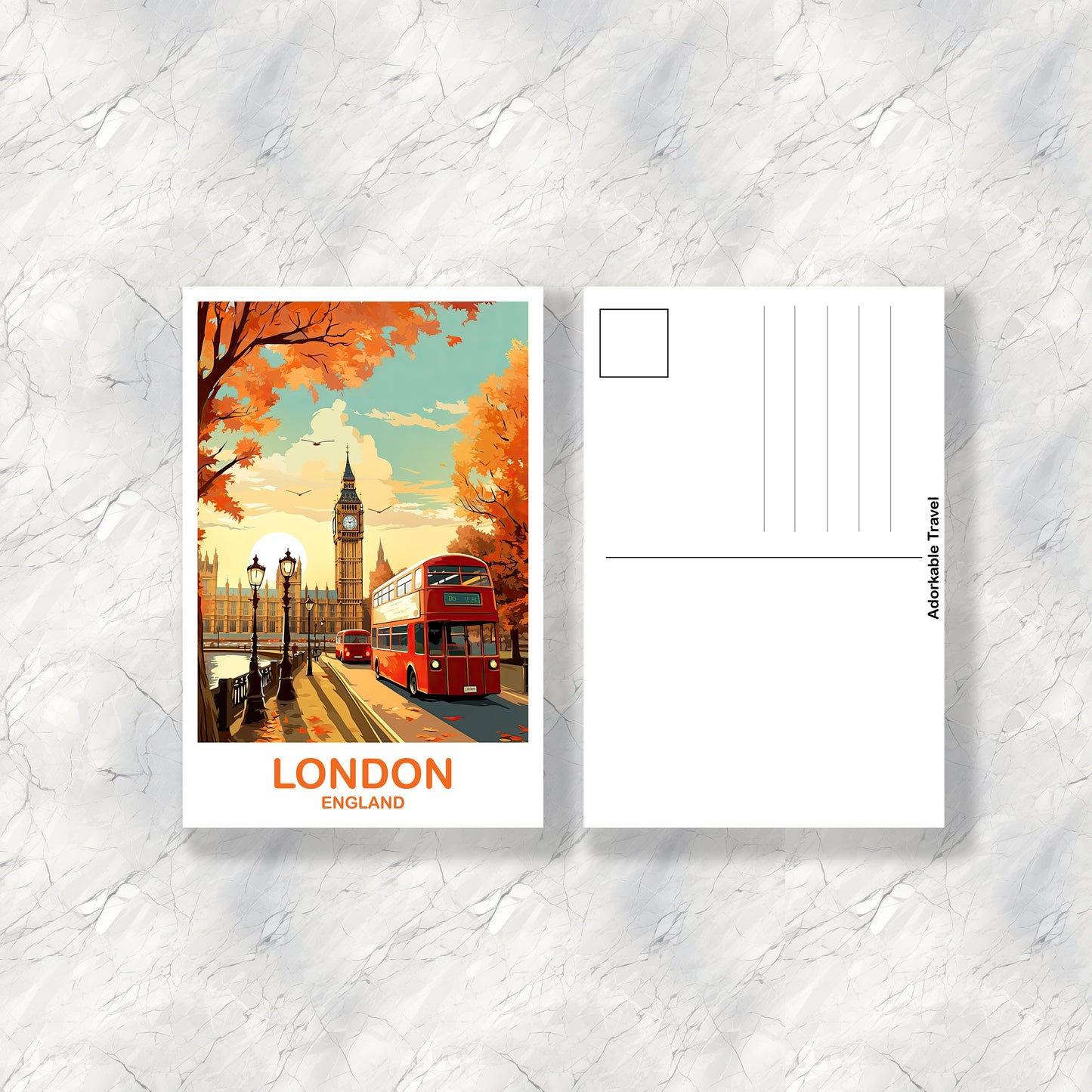 London Travel Art Postcard, London Travel Art, England Postcard, Big Ben Travel Postcard Art, England Travel Art | T2EU_ENL4_P