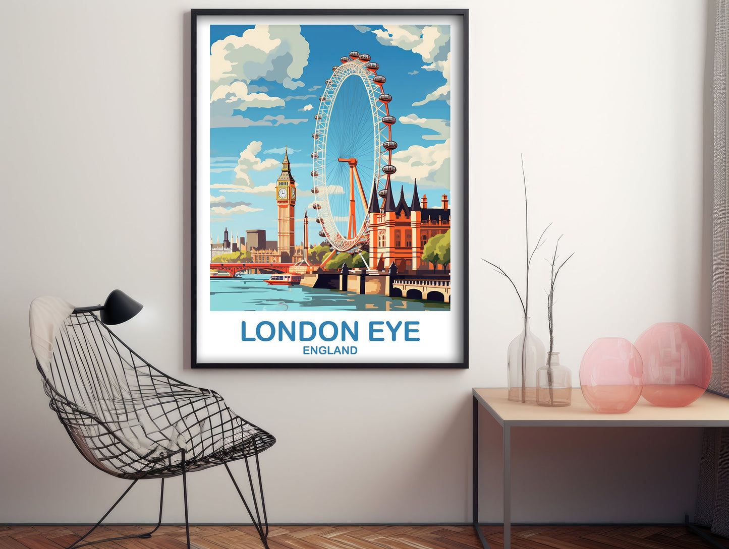 London Eye Travel Art Poster, London Travel Art, England Poster, Big Ben Travel Wall Art, England Travel Wall Art | T2EU_ENLO5