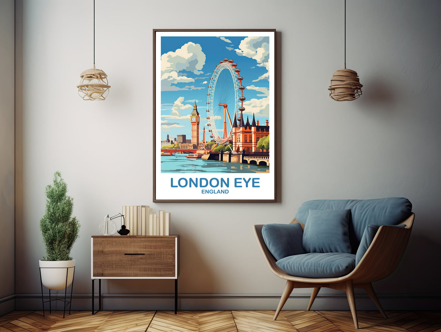 Printable London Eye Travel Art Poster, Digital London Travel Wall Art, England, Big Ben Travel Wall Art, England Travel Art | DT2EU_ENLO5