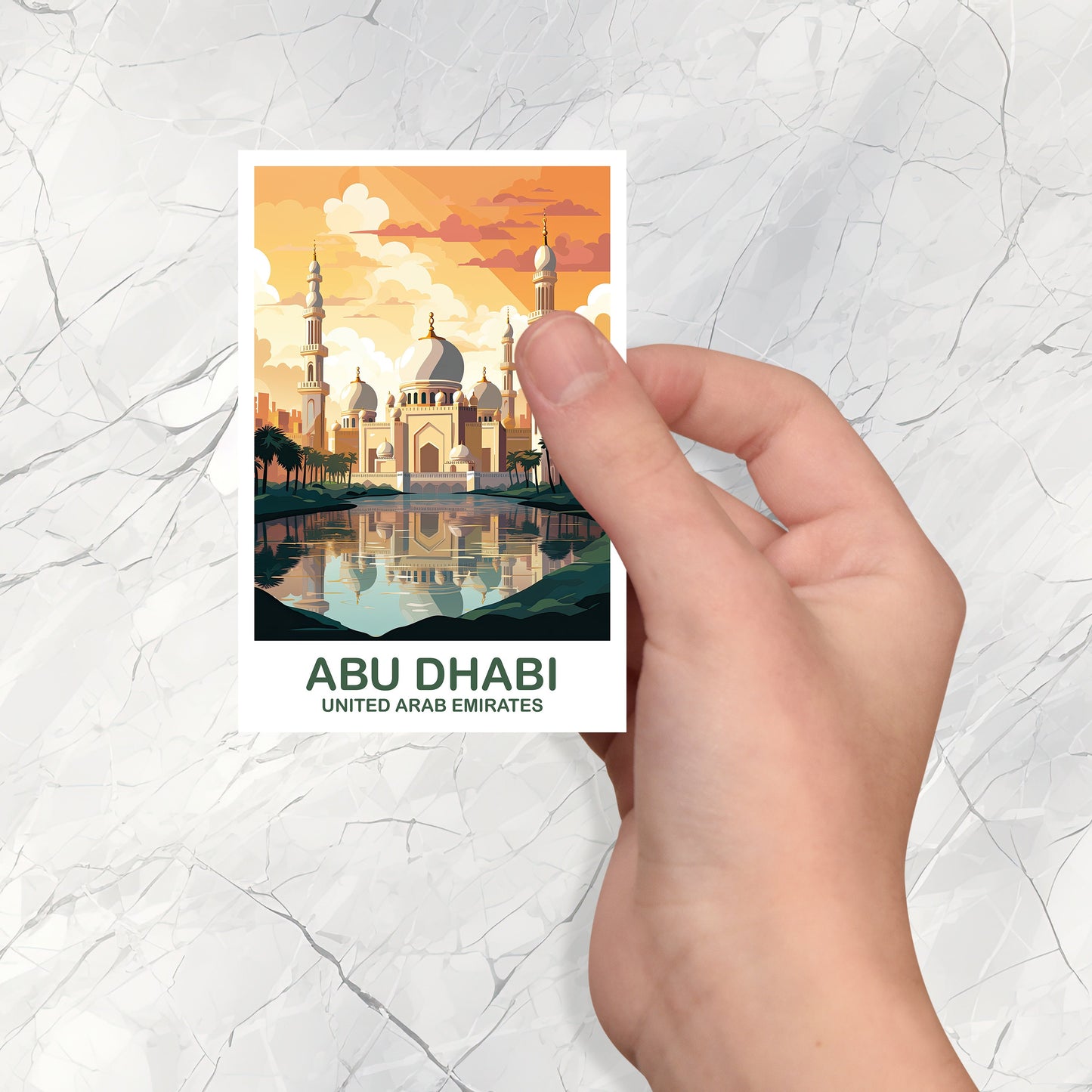 Abu Dhabi Travel Art Sticker, Abu Dubai Art Sticker, City Skyline Sticker Art, Vibrant Sunset, Travel Art Sticker | T2AS_UAEAD1_S