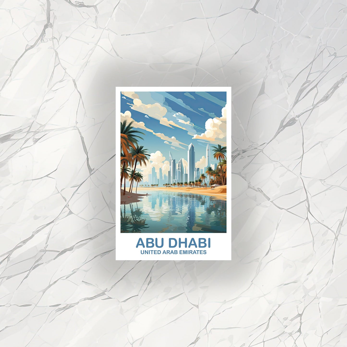 Abu Dhabi Travel Art Sticker, Abu Dubai Art Sticker, City Skyline Sticker Art, Vibrant Sunset, Travel Art Sticker | T2AS_UAEAD2_S