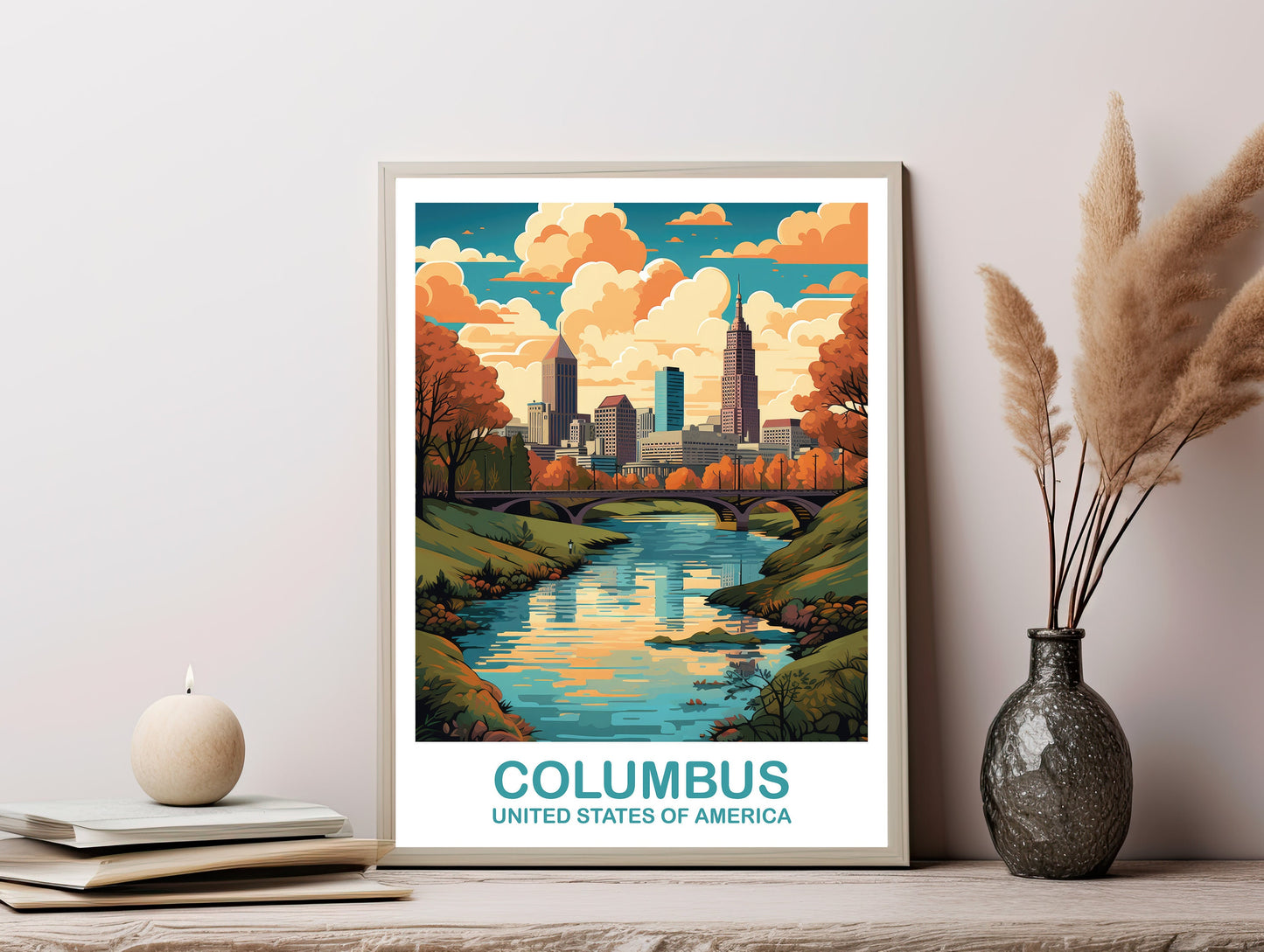 Columbus Ohio Travel Print, Digital Columbus Travel Wall Art, Printable Ohio Wall Art, City Skyline Wall Art, USA Wall Art | DT2NA_OHCO1
