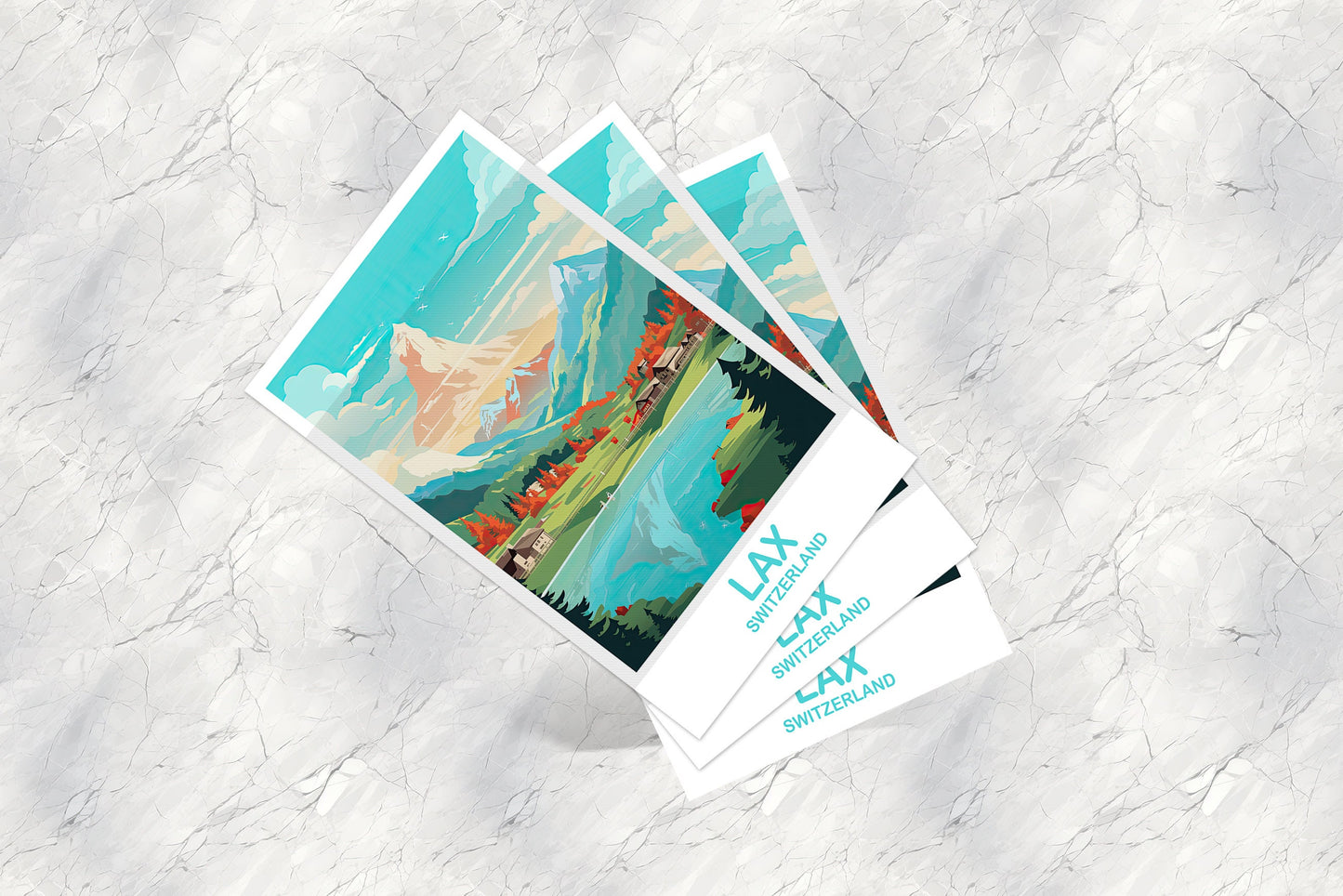 LAX Switzerland Postcard Art, LAX Switzerland Art, Switzerland Art Postcard, Travel Postcard, LAX Postcard | T2EU_SWLA1_P