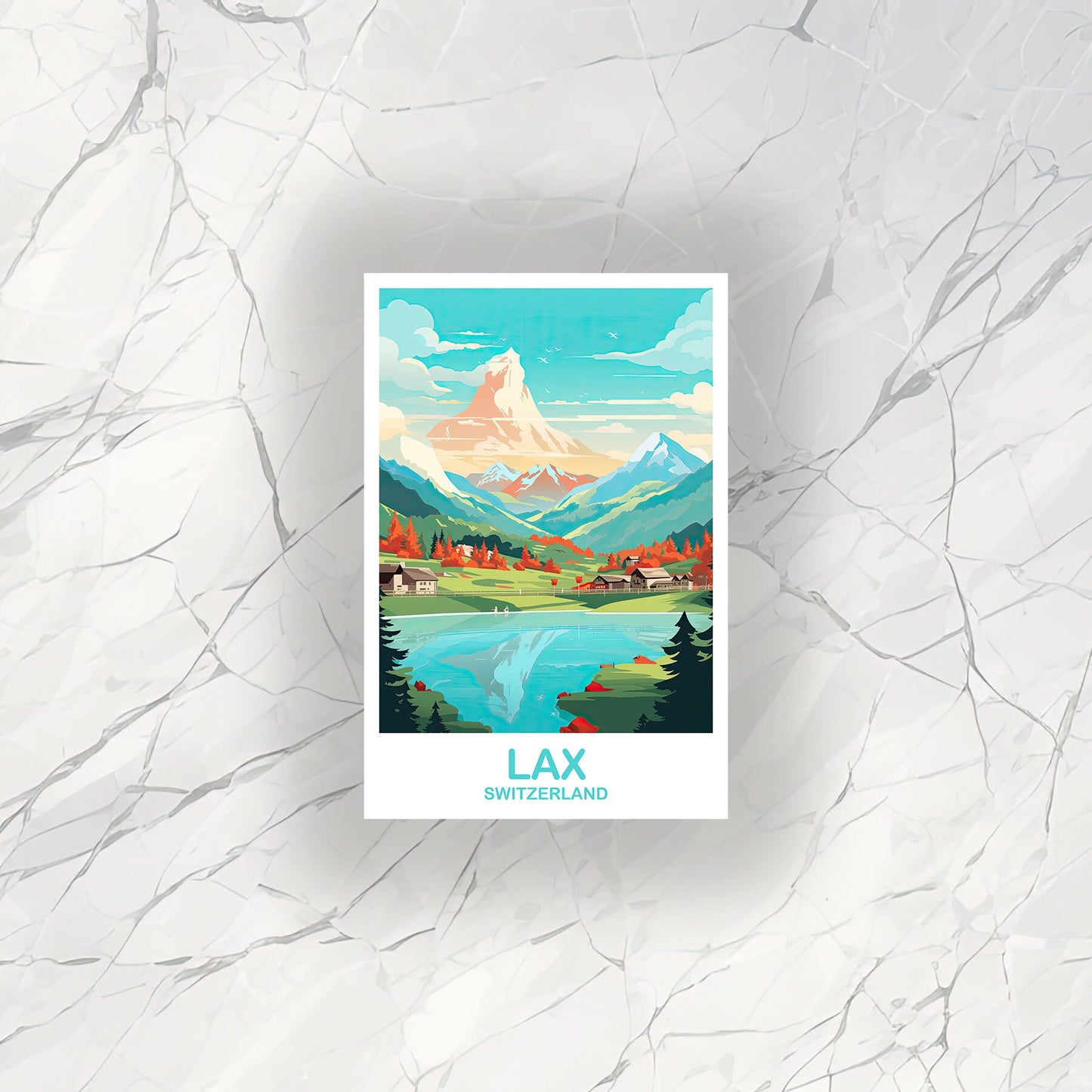LAX Travel Sticker Art, LAX Switzerland Sticker Art, Switzerland Art Sticker, City Skyline Sunset Art Sticker | T2EU_SWLA1_S