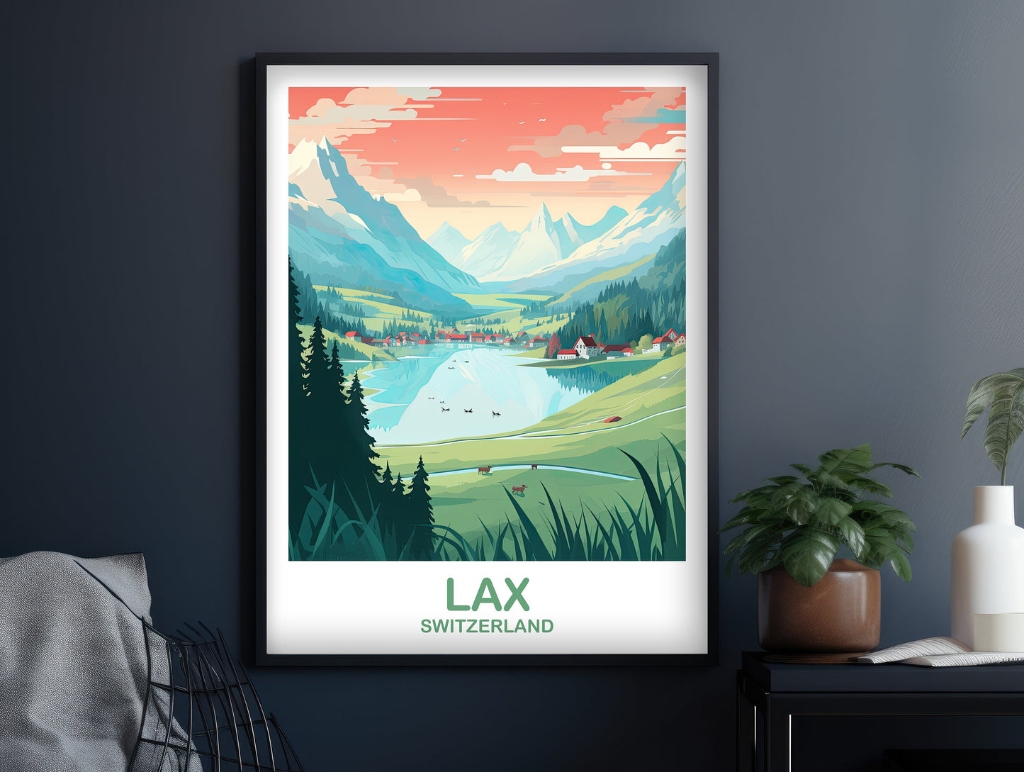 LAX Travel Wall Art, LAX Switzerland Wall Art, Switzerland Wall Art Poster, City Skyline Sunset Wall Art | T2EU_SWLA2