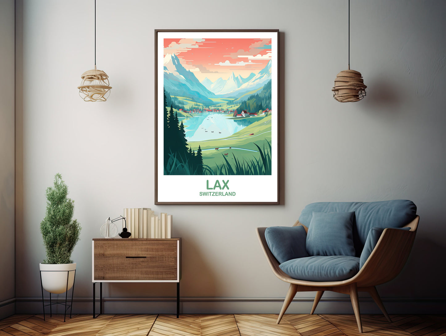 LAX Travel Wall Art, LAX Switzerland Wall Art, Switzerland Wall Art Poster, City Skyline Sunset Wall Art | T2EU_SWLA2