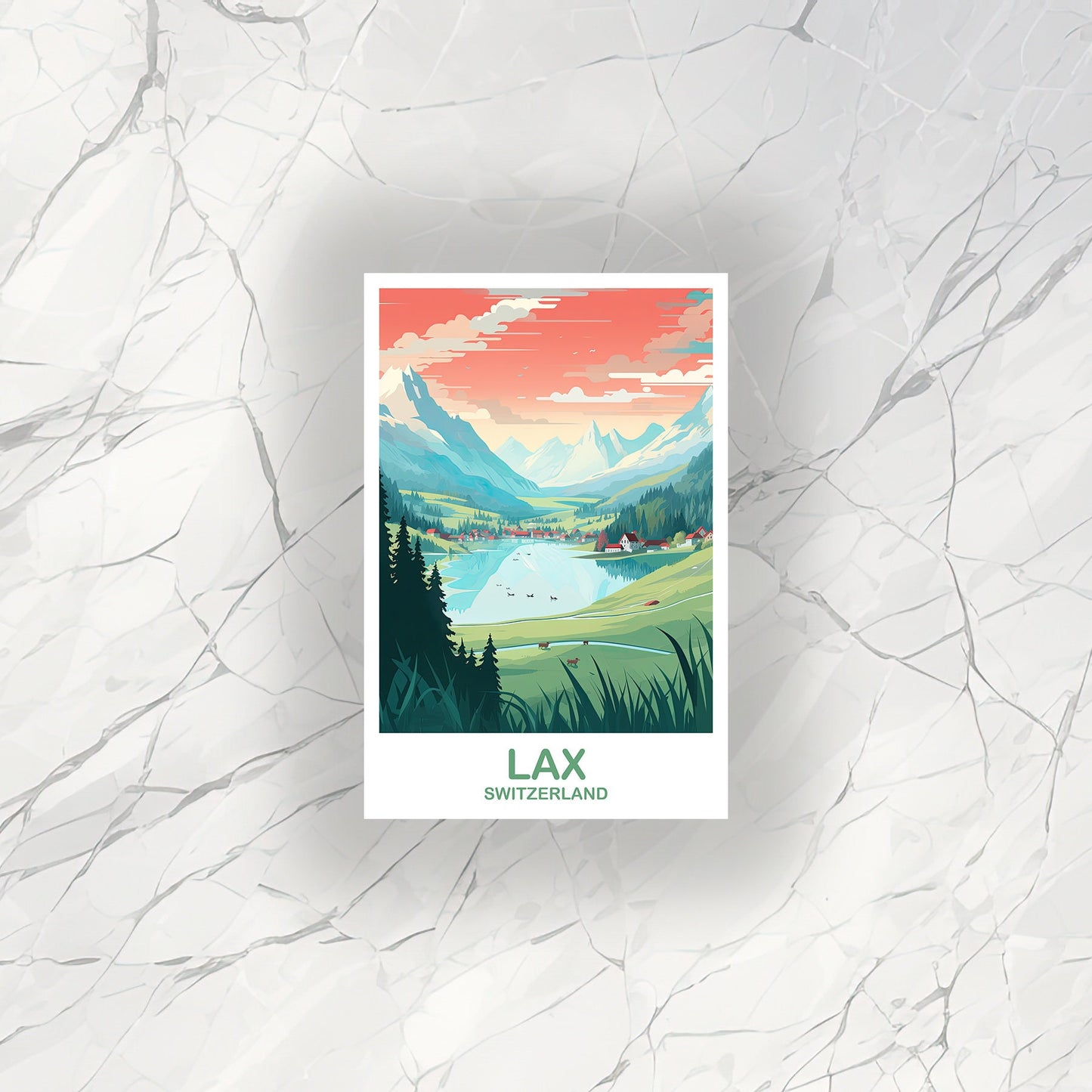LAX Travel Sticker Art, LAX Switzerland Sticker Art, Switzerland Art Sticker, City Skyline Sunset Art Sticker | T2EU_SWLA2_S