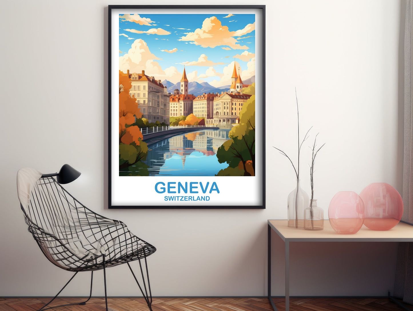 Geneva Travel Wall Art, Geneva Switzerland Wall Art, Switzerland Wall Art Poster, City Skyline Sunset Wall Art | T2EU_SWGE1