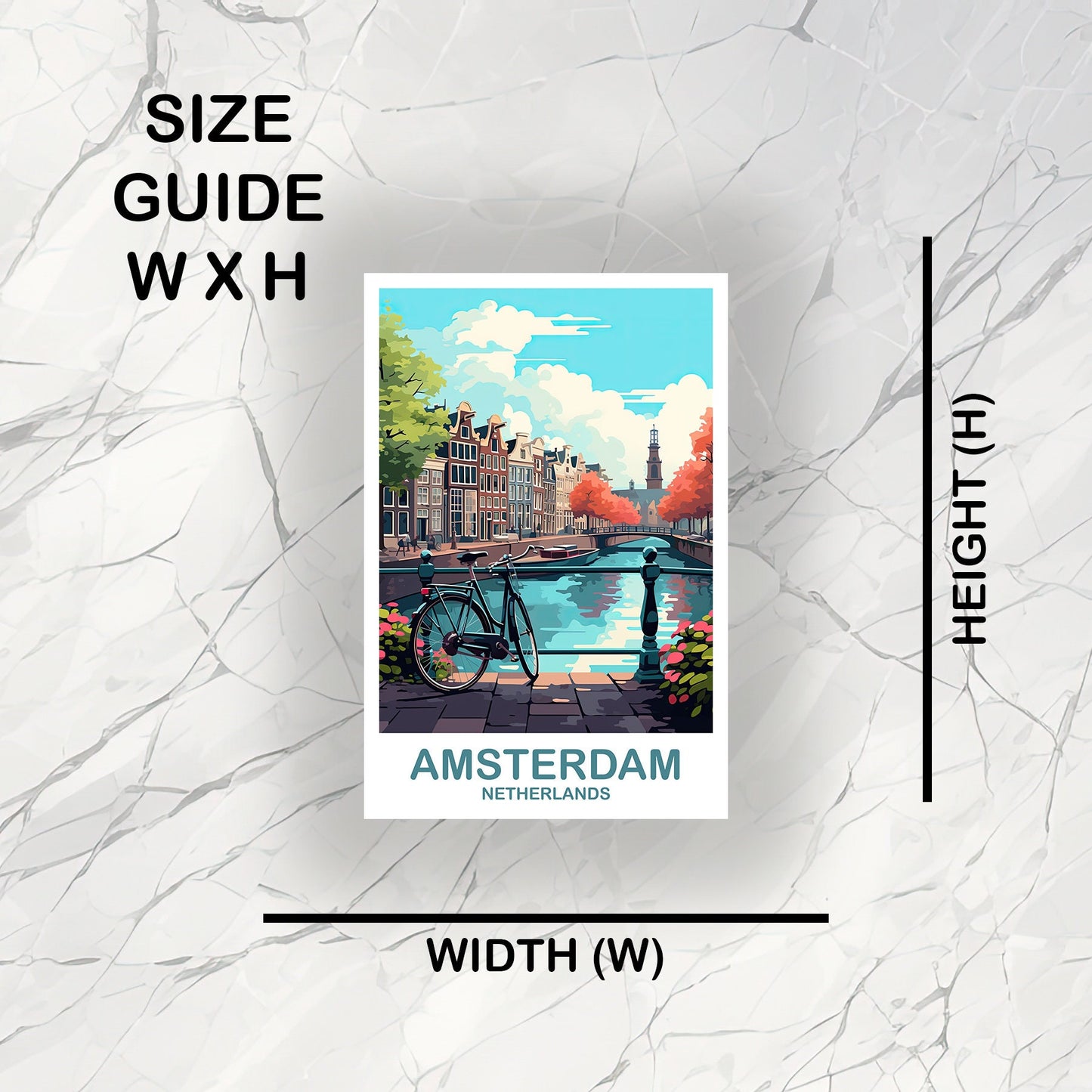 Amsterdam Travel Sticker Art, Netherlands Travel Art, Amsterdam Art Sticker, City Skyline Sunset Art | T2EU_NEAM2_S