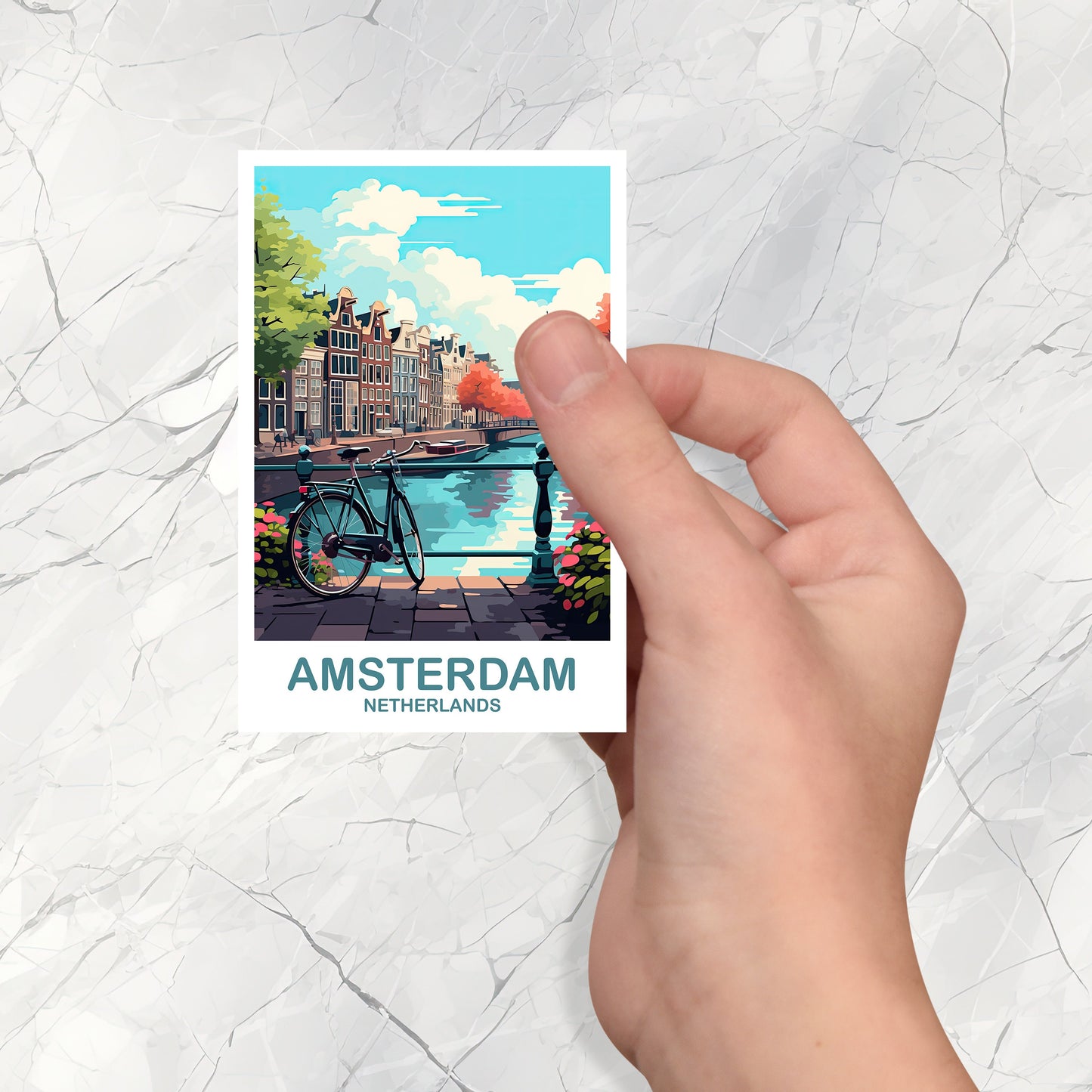 Amsterdam Travel Sticker Art, Netherlands Travel Art, Amsterdam Art Sticker, City Skyline Sunset Art | T2EU_NEAM2_S