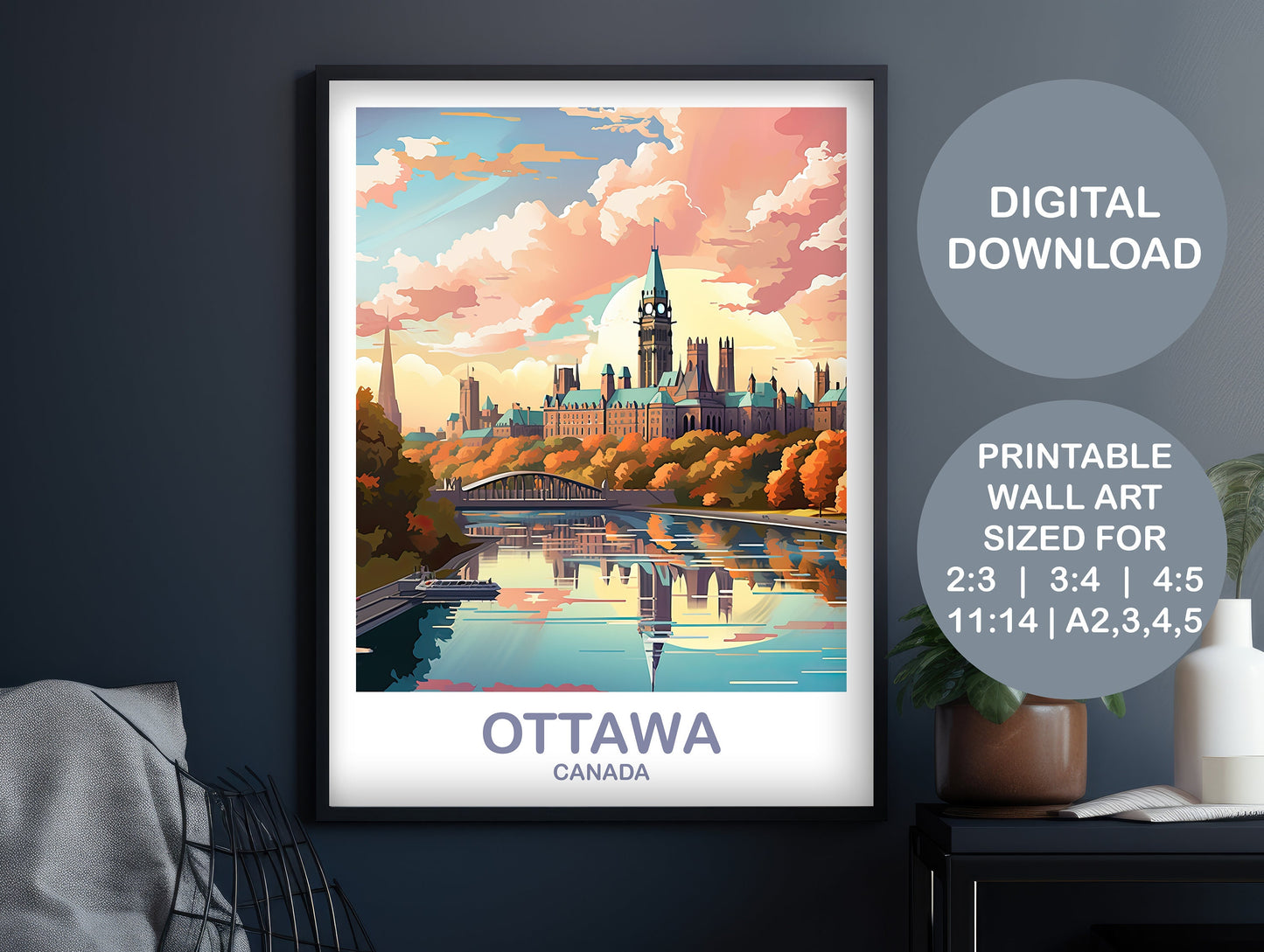Ottawa Travel Wall Print, Digital Ontario Travel Wall Art, Printable Ottawa Wall Art Poster, Canadian Parliament Hill | DT2NA_ONOT2