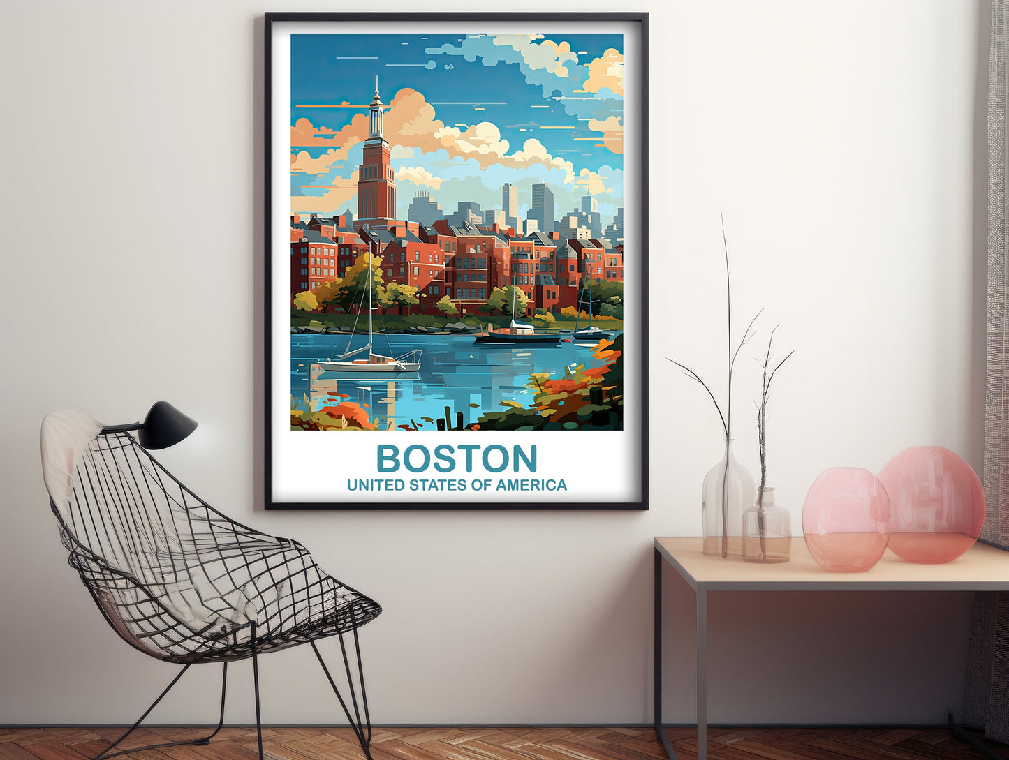 Boston Massachusetts Travel Print, Boston Wall Art Poster, City Skyline Wall Art, Boston Travel Art, Boston Travel Poster | T2NA_MABO1