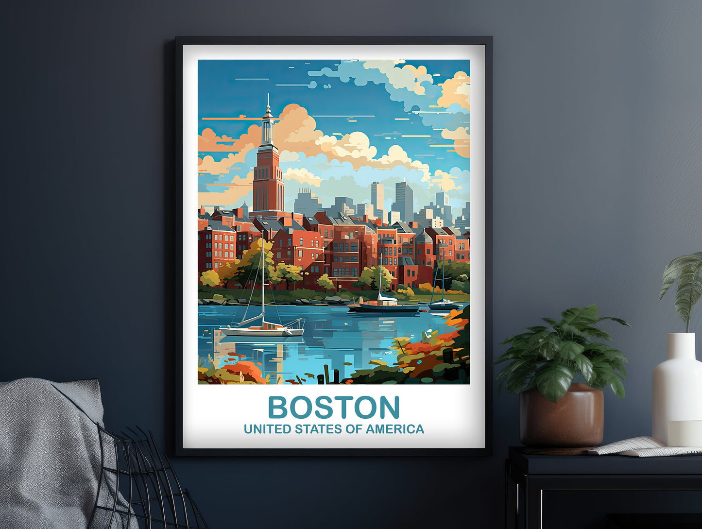Boston Massachusetts Travel Print, Boston Wall Art Poster, City Skyline Wall Art, Boston Travel Art, Boston Travel Poster | T2NA_MABO1