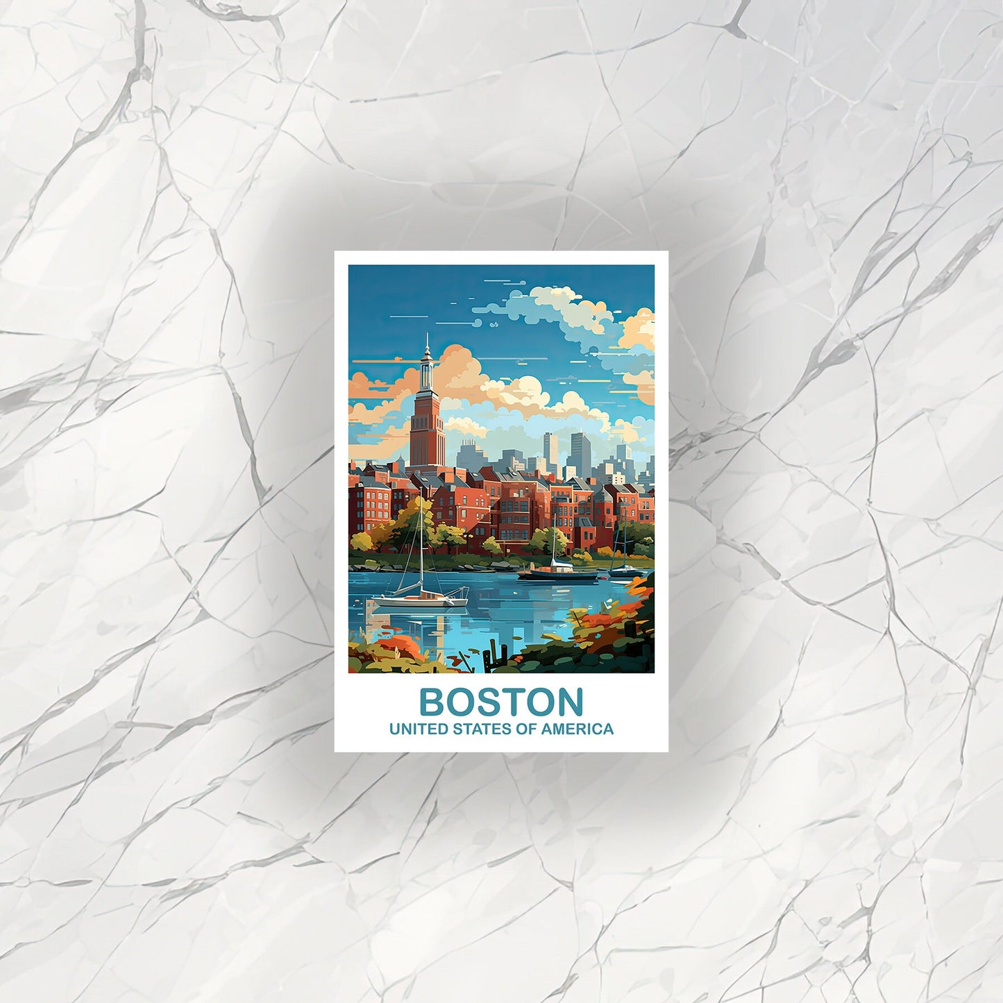 Boston Massachusetts Travel Sticker, Boston Wall Art Sticker, City Skyline Art, Boston Travel Sticker, Boston Travel Sticker | T2NA_MABO1_S