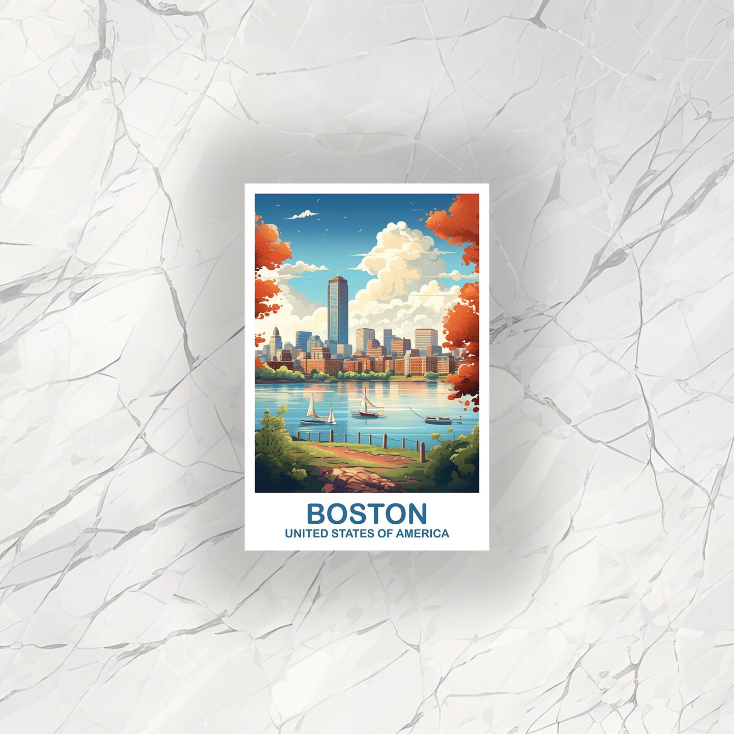 Boston Massachusetts Travel Sticker, Boston Wall Art Sticker, City Skyline Art, Boston Travel Sticker, Boston Travel Sticker | T2NA_MABO2_S