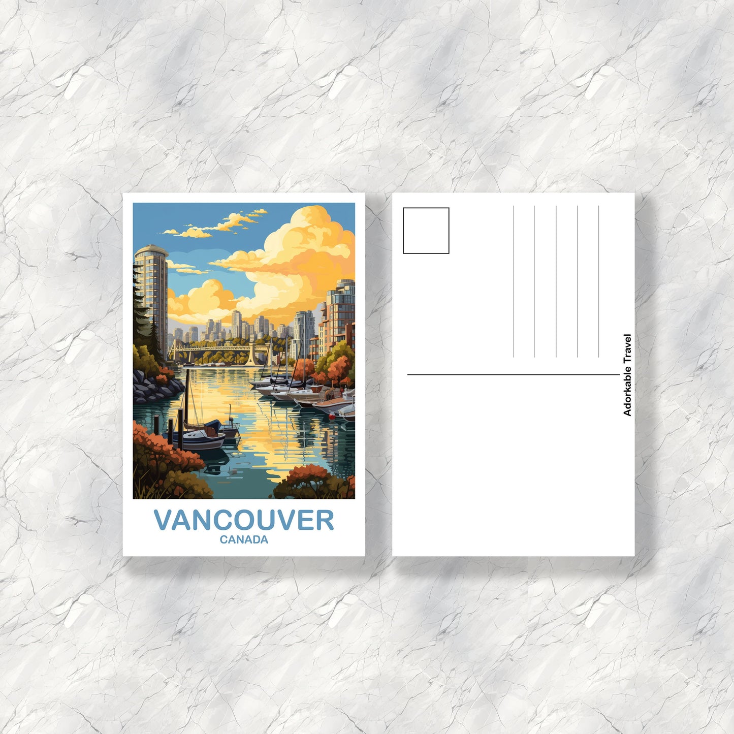 Vancouver BC Travel Postcard, British Columbia Art Postcard , Vancover Travel Postcard, Travel Art, Vancouver Travel Art | T2NA_BCVA4_P
