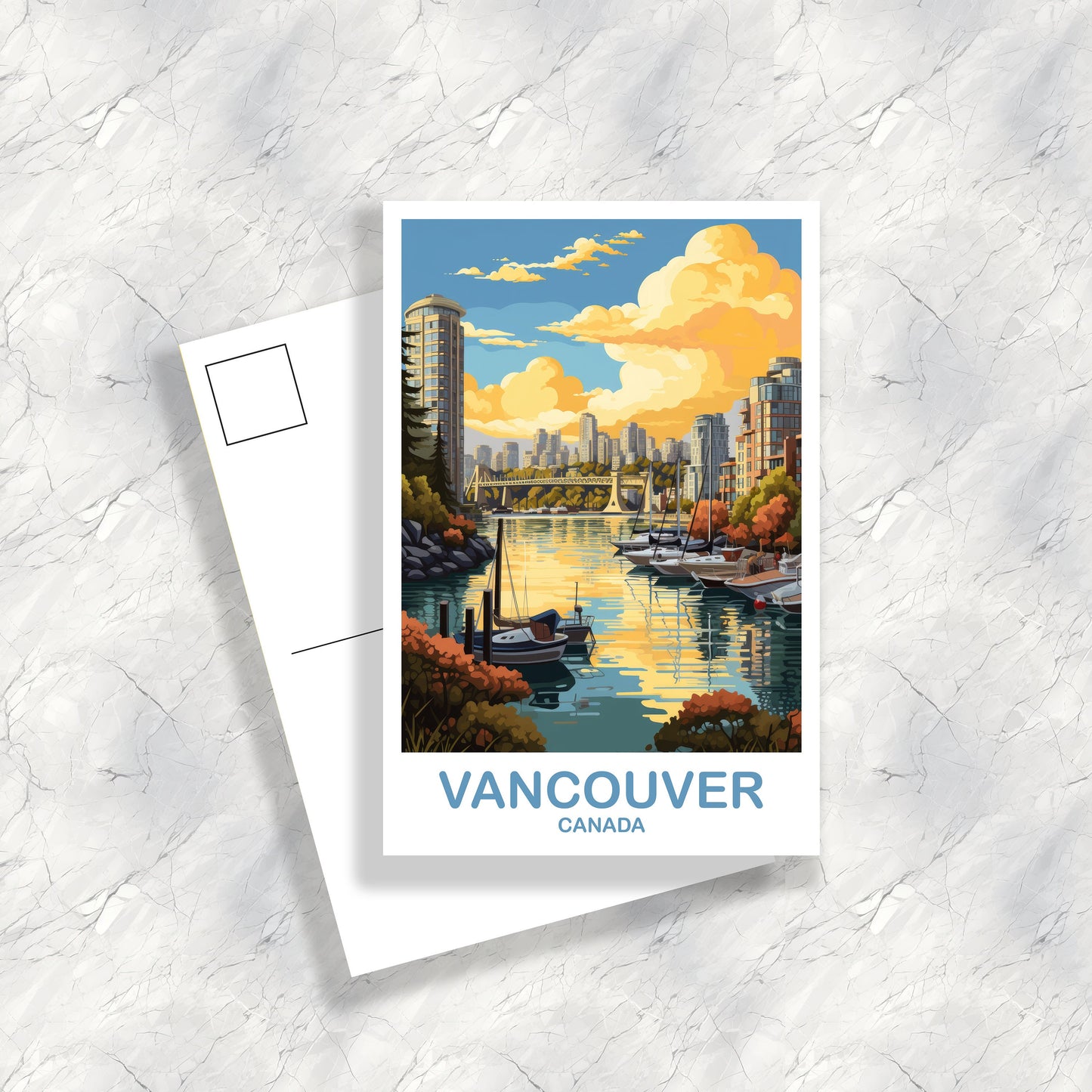 Vancouver BC Travel Postcard, British Columbia Art Postcard , Vancover Travel Postcard, Travel Art, Vancouver Travel Art | T2NA_BCVA4_P