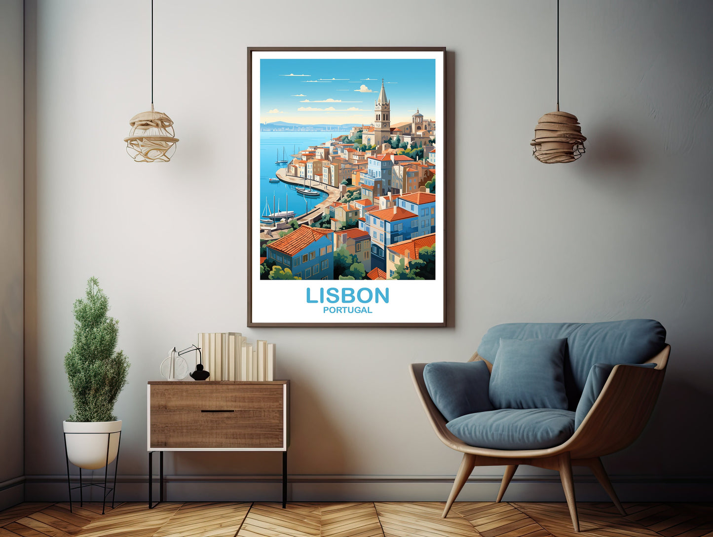 Lisbon Travel Wall Art, Portugal Travel Art, Lisbon Wall Art Poster, Europe Travel Art Poster City Skyline Sunset Wall Art | T2EU_POLI2