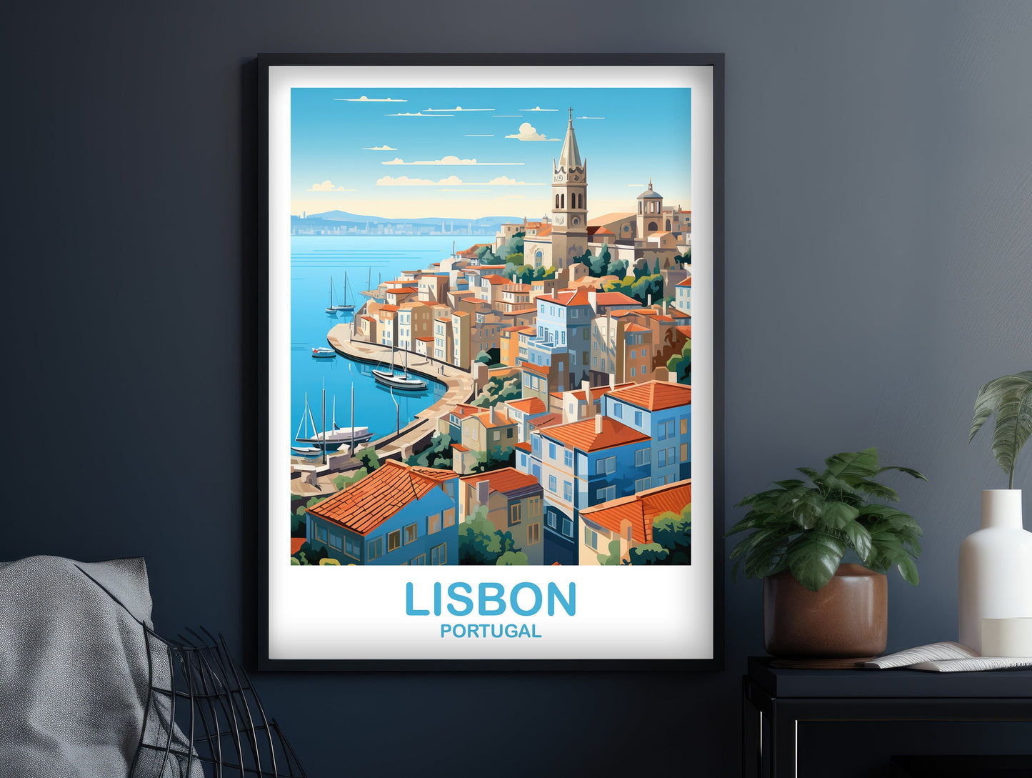 Lisbon Travel Wall Art, Portugal Travel Art, Lisbon Wall Art Poster, Europe Travel Art Poster City Skyline Sunset Wall Art | T2EU_POLI2