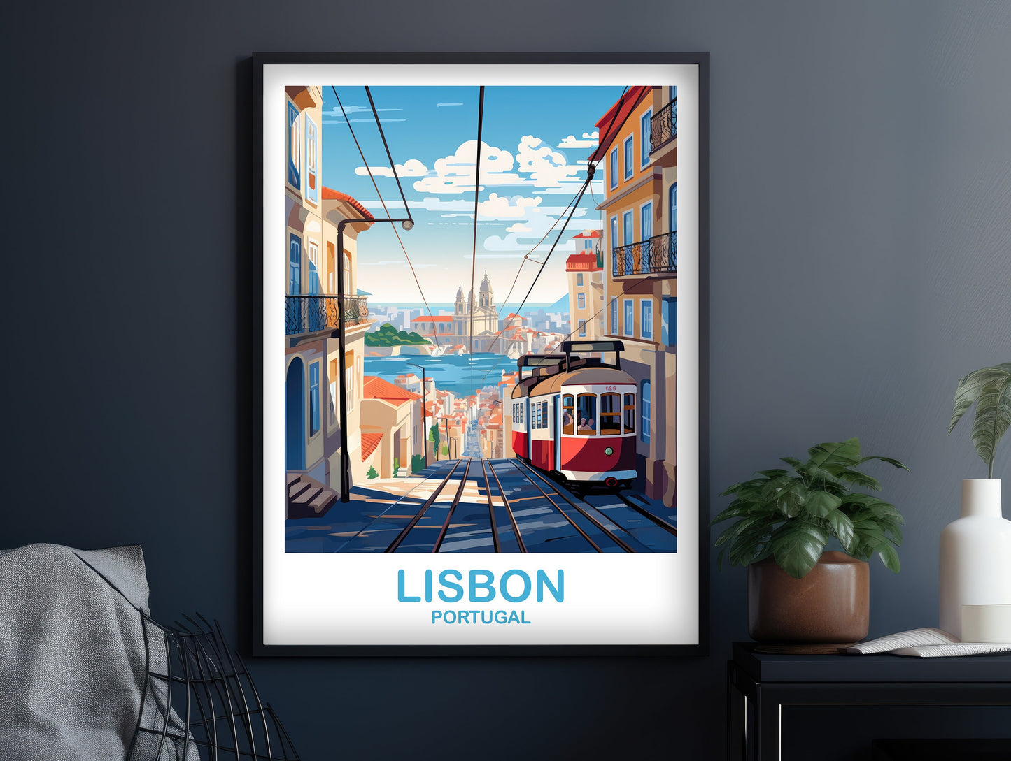 Lisbon Travel Wall Art, Portugal Travel Art, Lisbon Wall Art Poster, Europe Travel Art Poster City Skyline Sunset Wall Art | T2EU_POLI3