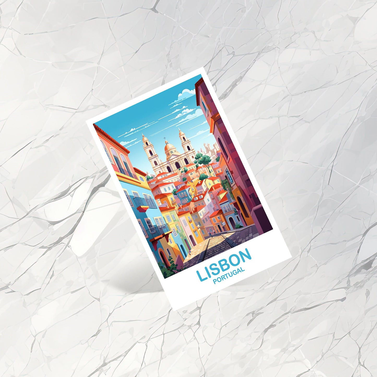 Lisbon Travel Postcard Art, Portugal Travel Art, Lisbon Art Postcard, Europe Travel Art, City Skyline Sunset Wall Art | T2EU_POLI1_P