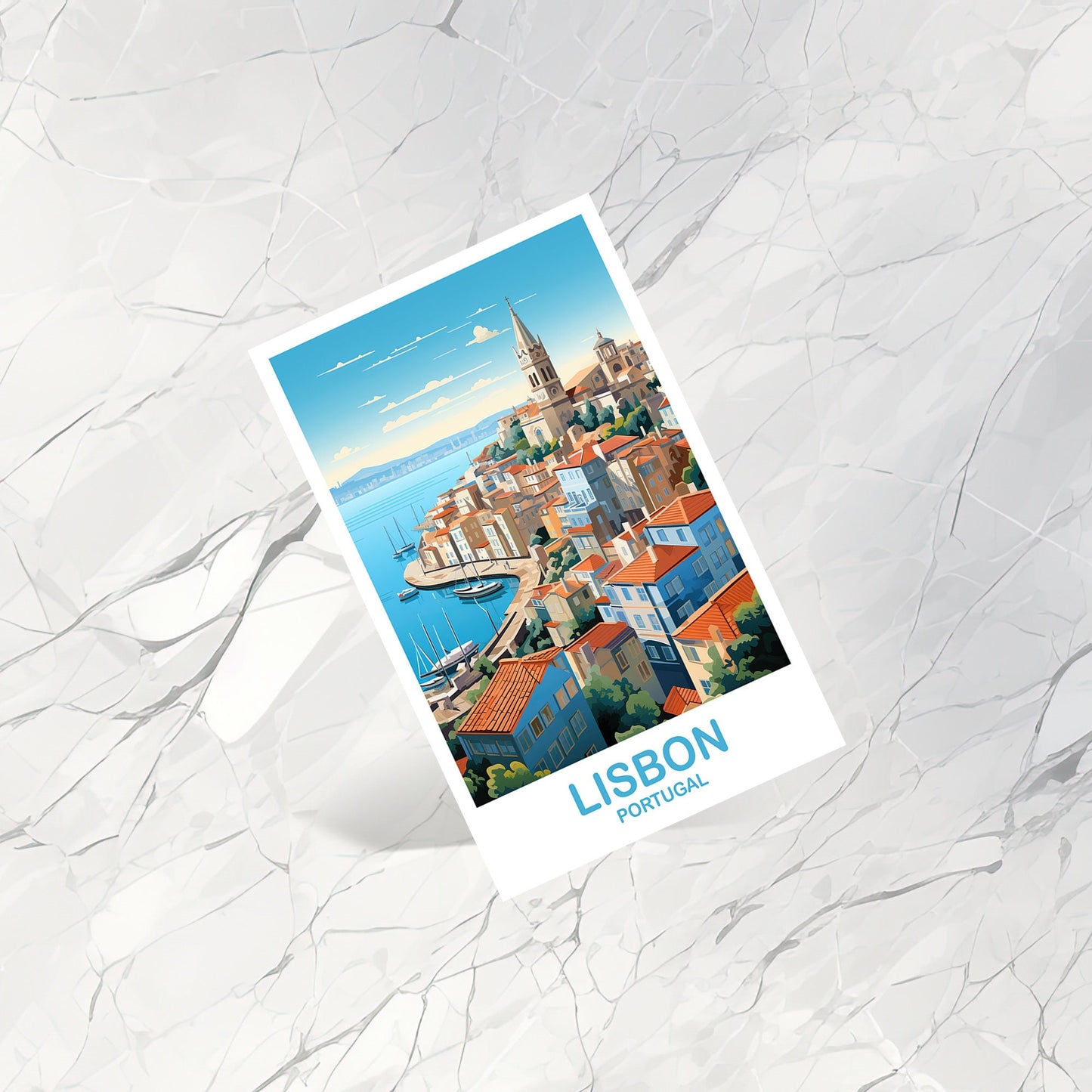 Lisbon Travel Postcard Art, Portugal Travel Art, Lisbon Art Postcard, Europe Travel Art, City Skyline Sunset Wall Art | T2EU_POLI2_P