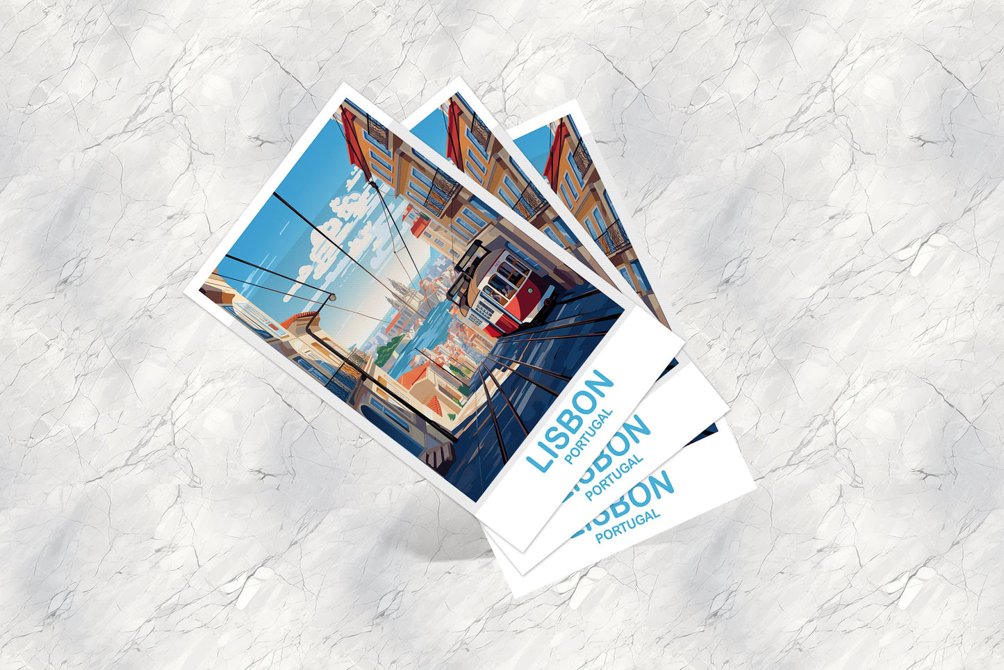 Lisbon Travel Postcard Art, Portugal Travel Art, Lisbon Art Postcard, Europe Travel Art, City Skyline Sunset Wall Art | T2EU_POLI3_P