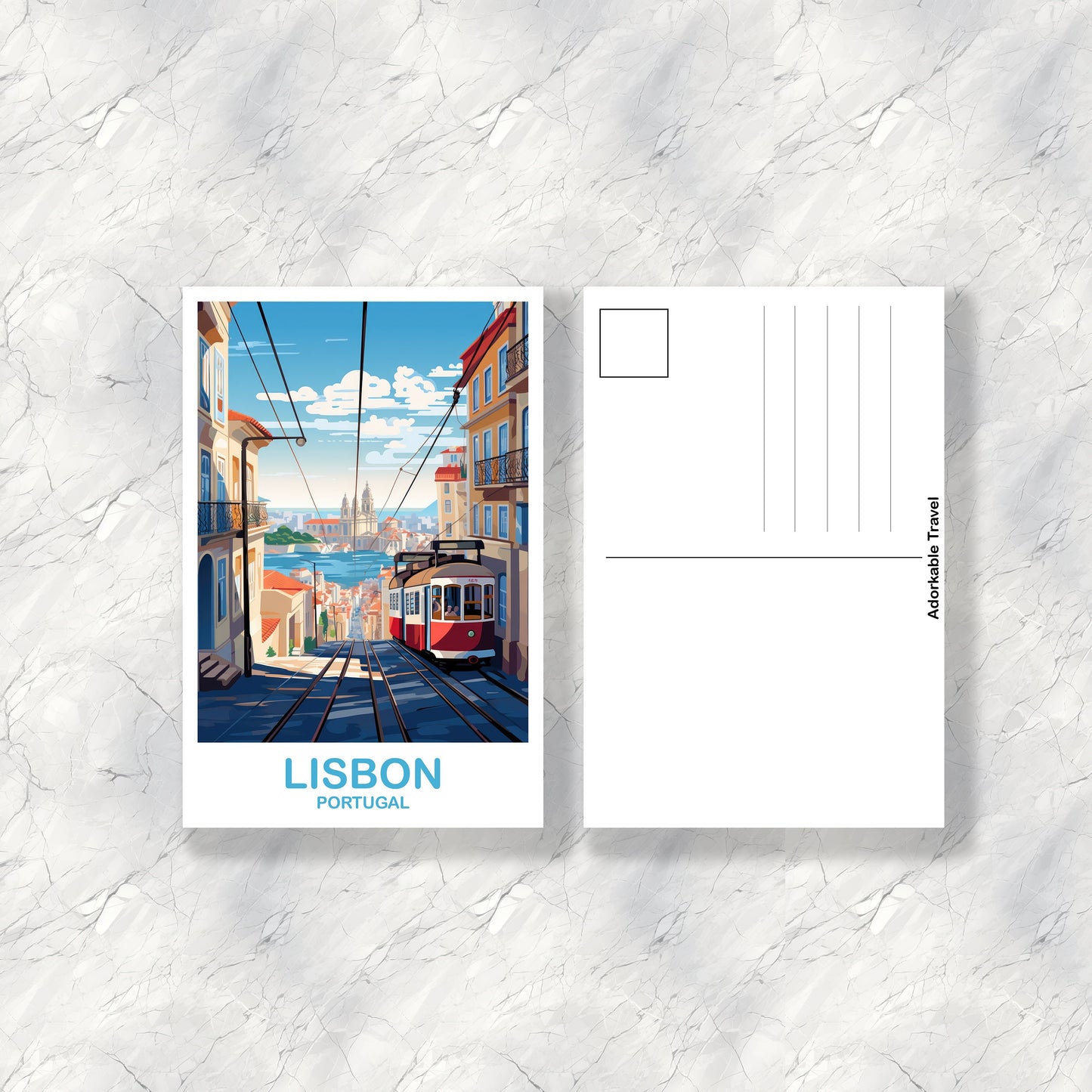 Lisbon Travel Postcard Art, Portugal Travel Art, Lisbon Art Postcard, Europe Travel Art, City Skyline Sunset Wall Art | T2EU_POLI3_P