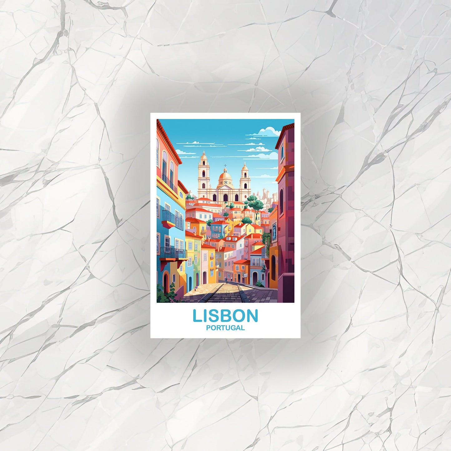 Lisbon Travel Sticker Art, Portugal Travel Sticker Art, Lisbon Wall Art, Europe Travel Art Sticker, City Skyline Sunset Art | T2EU_POLI1_S